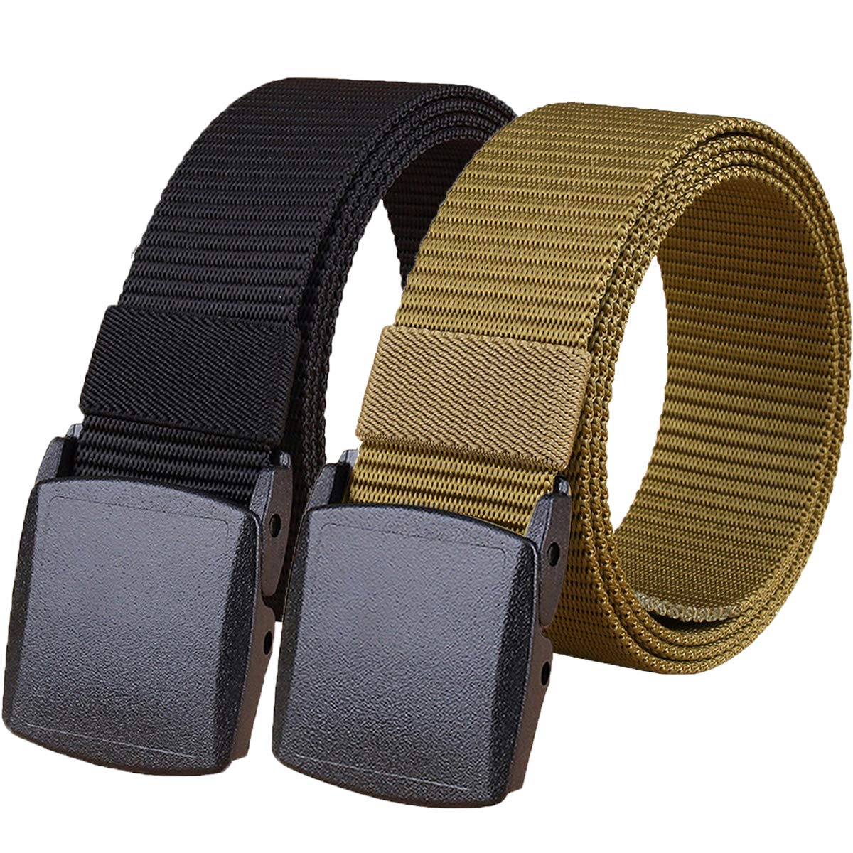 2 Pack Military Nylon Belt, 1.25" Wide No Metal Webbing Tactical Web Belt