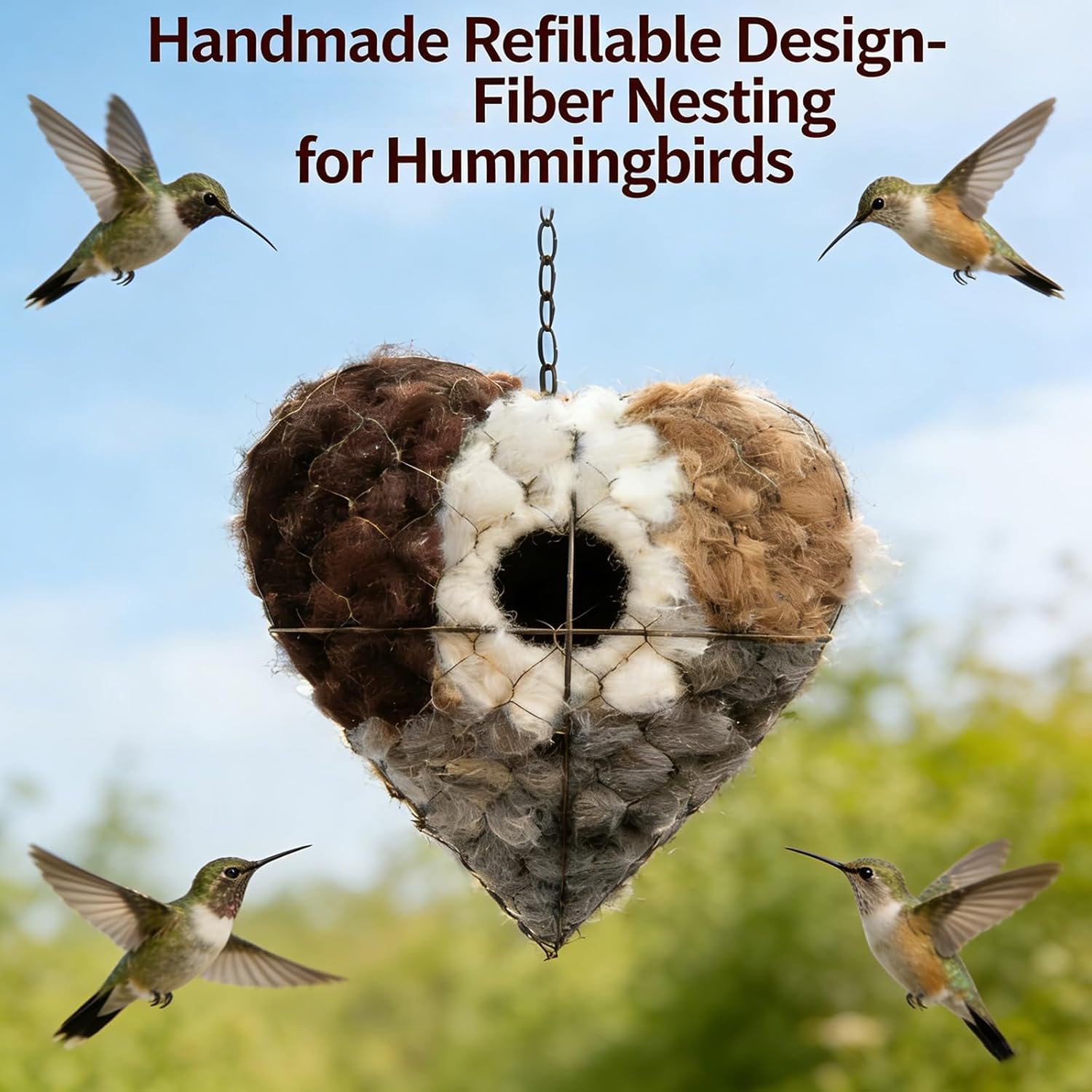 Handmade Alpaca Fiber Bird Nesting Heart, Refillable Birds Nests Material Holders for Outside,Heart Shape Design, Winter Fowl Gifts Animal Hummingbirds Lovers Home Garden Yard(3 Set)