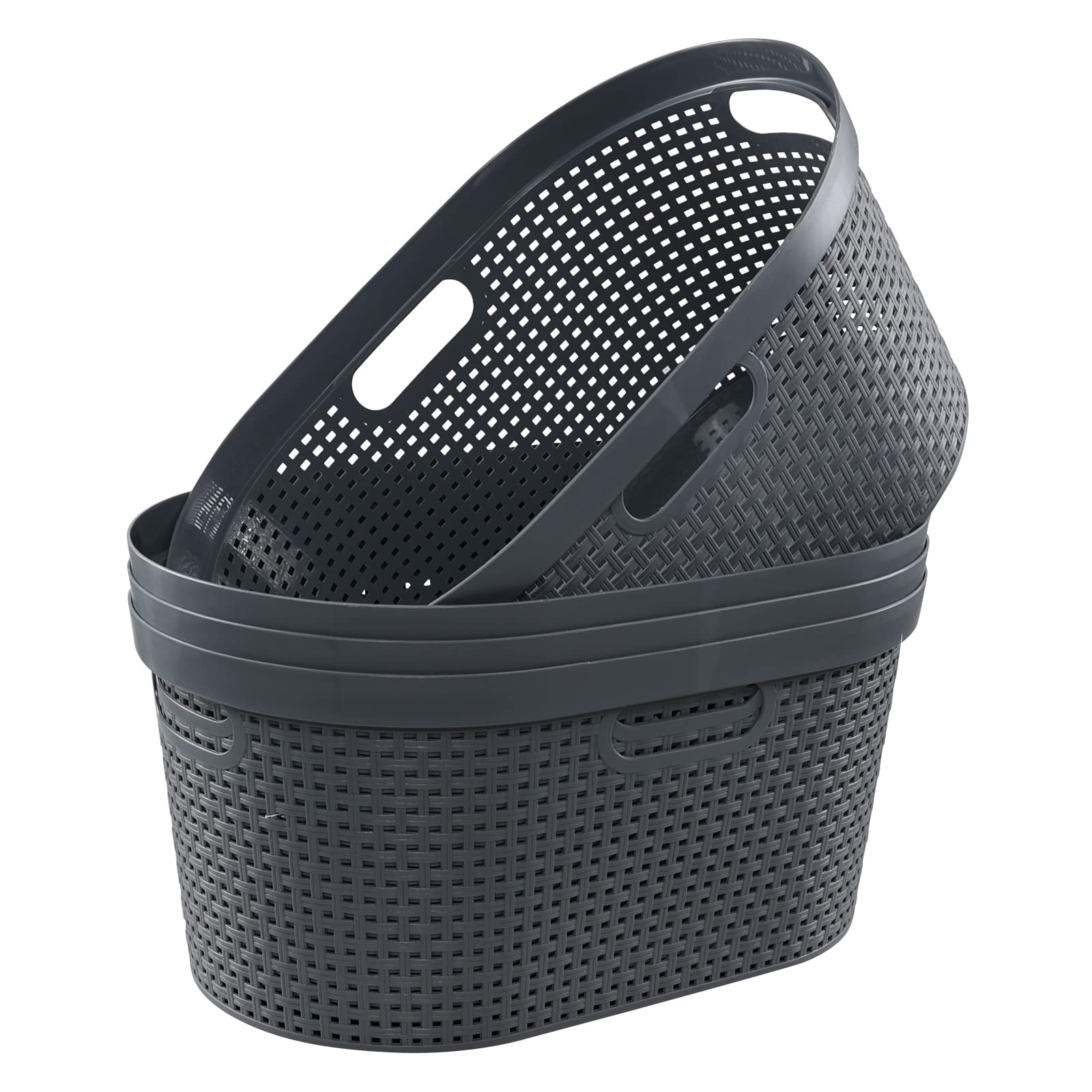 Drephia 4-Pack 40 L Plastic Laundry Hamper, Large Laundry Basket with Cutout Handles, Gray