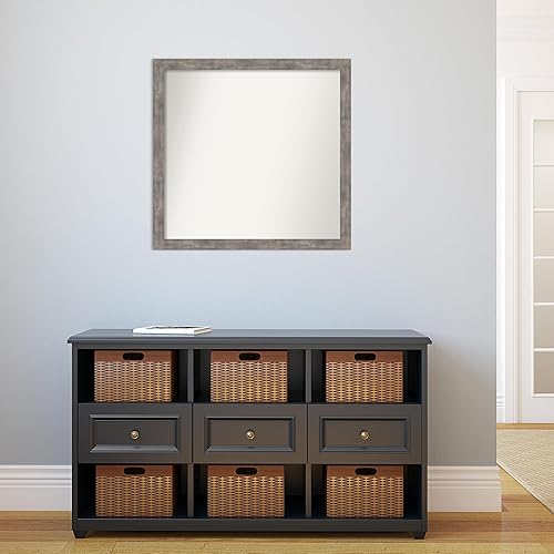 Miniatura 5 de Amanti Art Silver Bathroom Mirror for Over Sink, 28x29 Custom Made Marred Pewter Rectangle Vanity Mirror, Large Casual Wood Frame, Hangs Horizonally