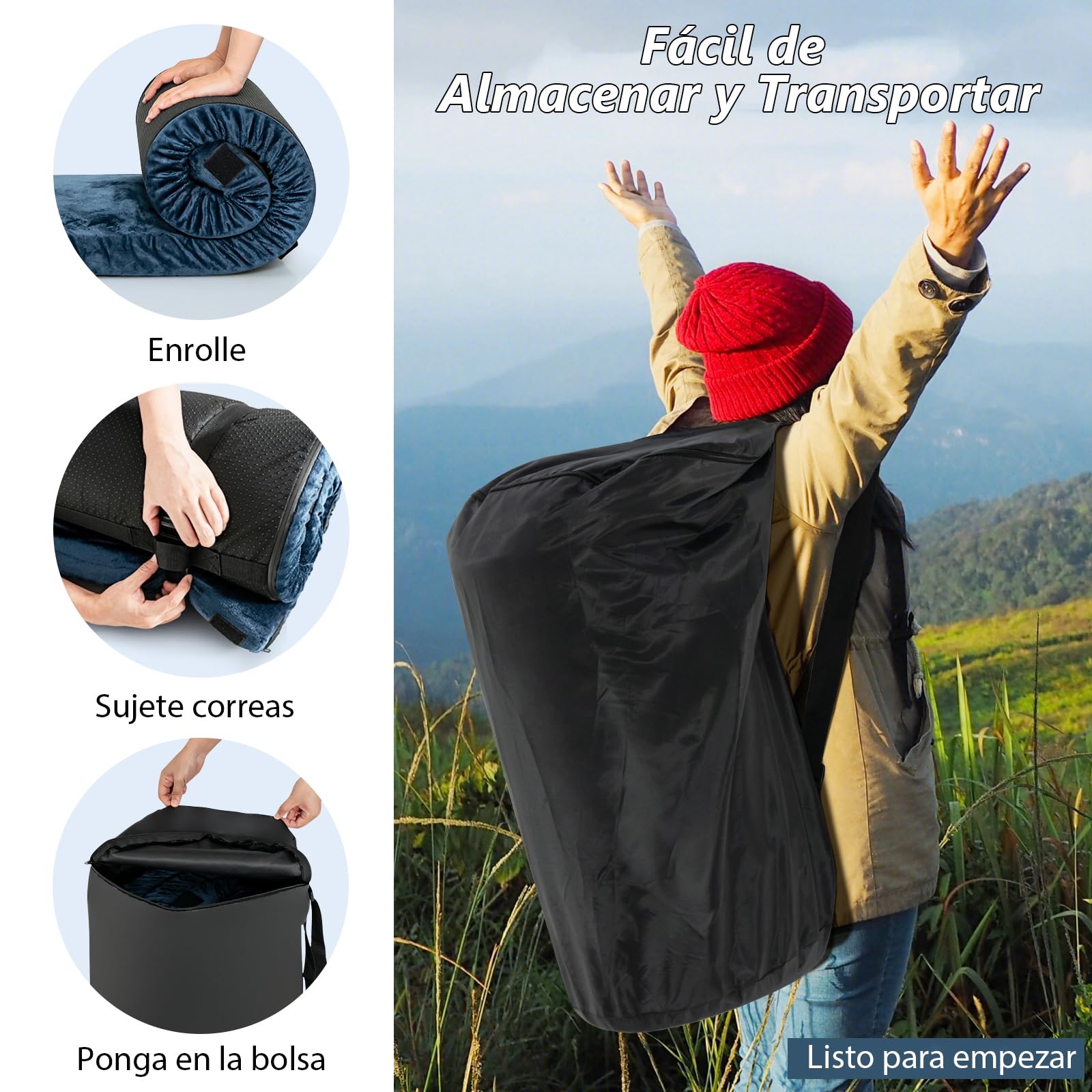 GOPLUS Colchón de Espuma Viscoelástica para Camping, Colchoneta Portátil Enrollable con Fondo Antideslizante, Bolsa de Viaje, Esterilla Impermeable para Coche Camión