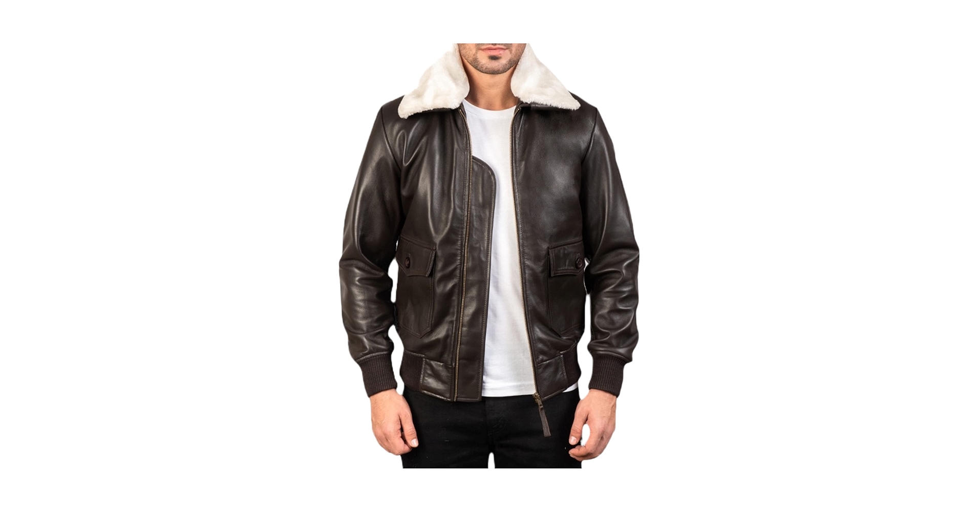 Men's Aviator G-1 Fur Collar Flight Real Leather Jacket, A-2