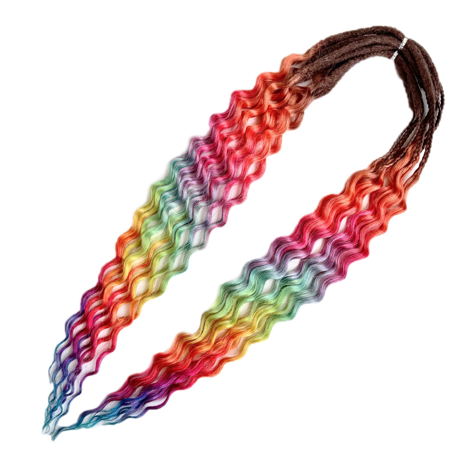 Curly Dreads with Box Braid Boho Style Dreads Synthetic Double Ended Dreadlock Extensions 26inches 10 Strands Thin Soft DE Dreadlock Extensions (Rainbow)