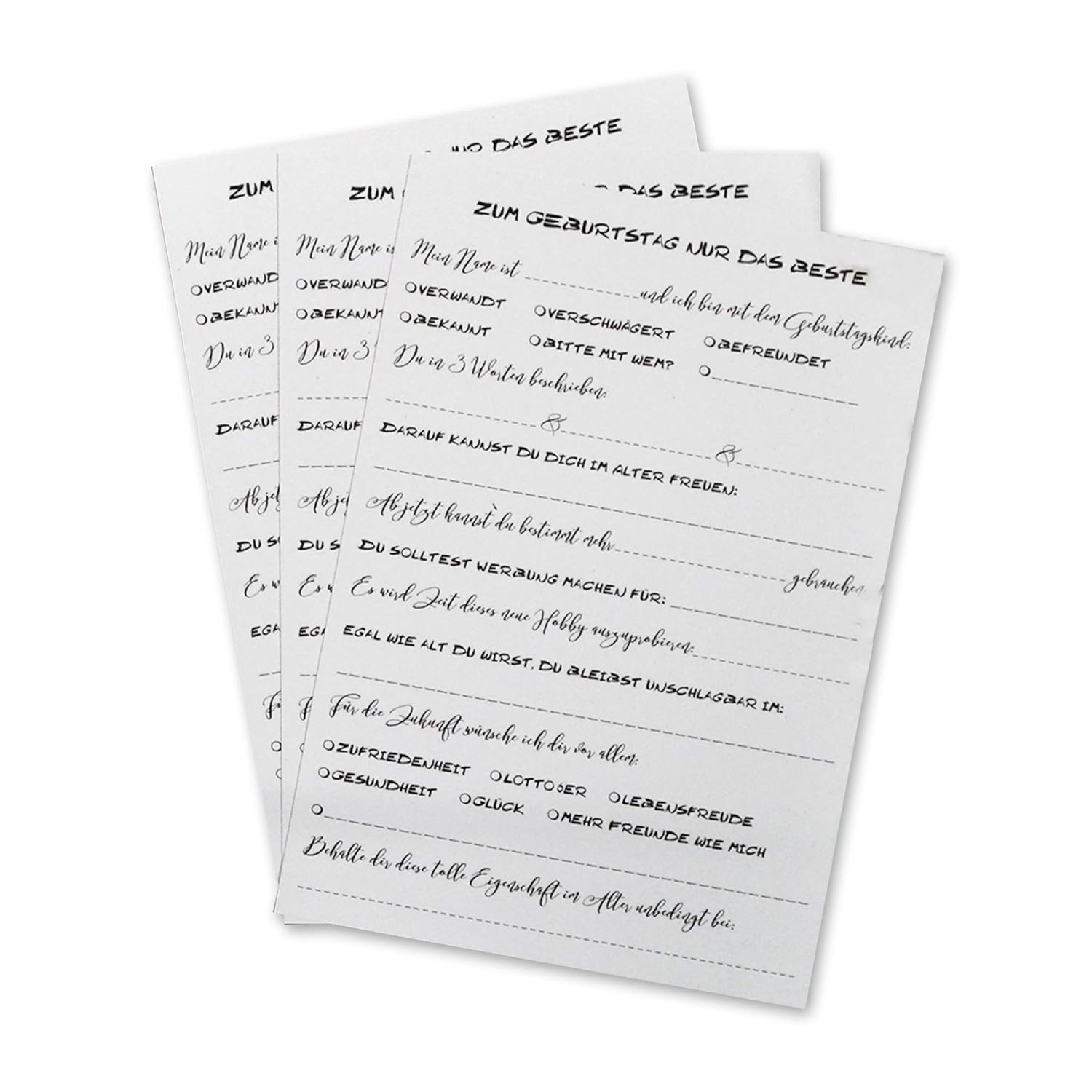 Gästebuch-Karten zum Geburtstag mit witzige lustige Fragen an Gäste zum Ausfüllen, Geschenk-Idee