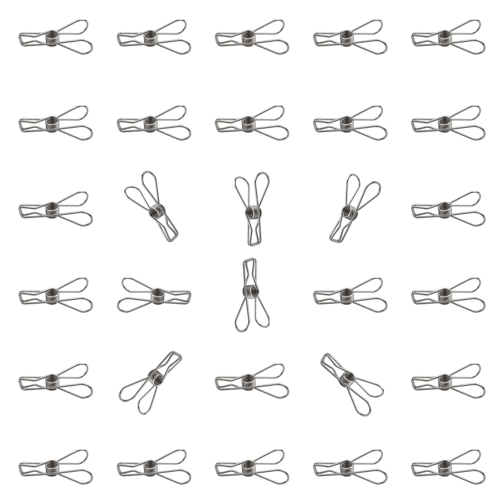30 mollette da bucato in acciaio inox, ad alta elasticità, multiuso, in filo metallico, 4,3 cm, per sacchetti di snack, pacchetti di cibo, ufficio, casa, foto all'aperto