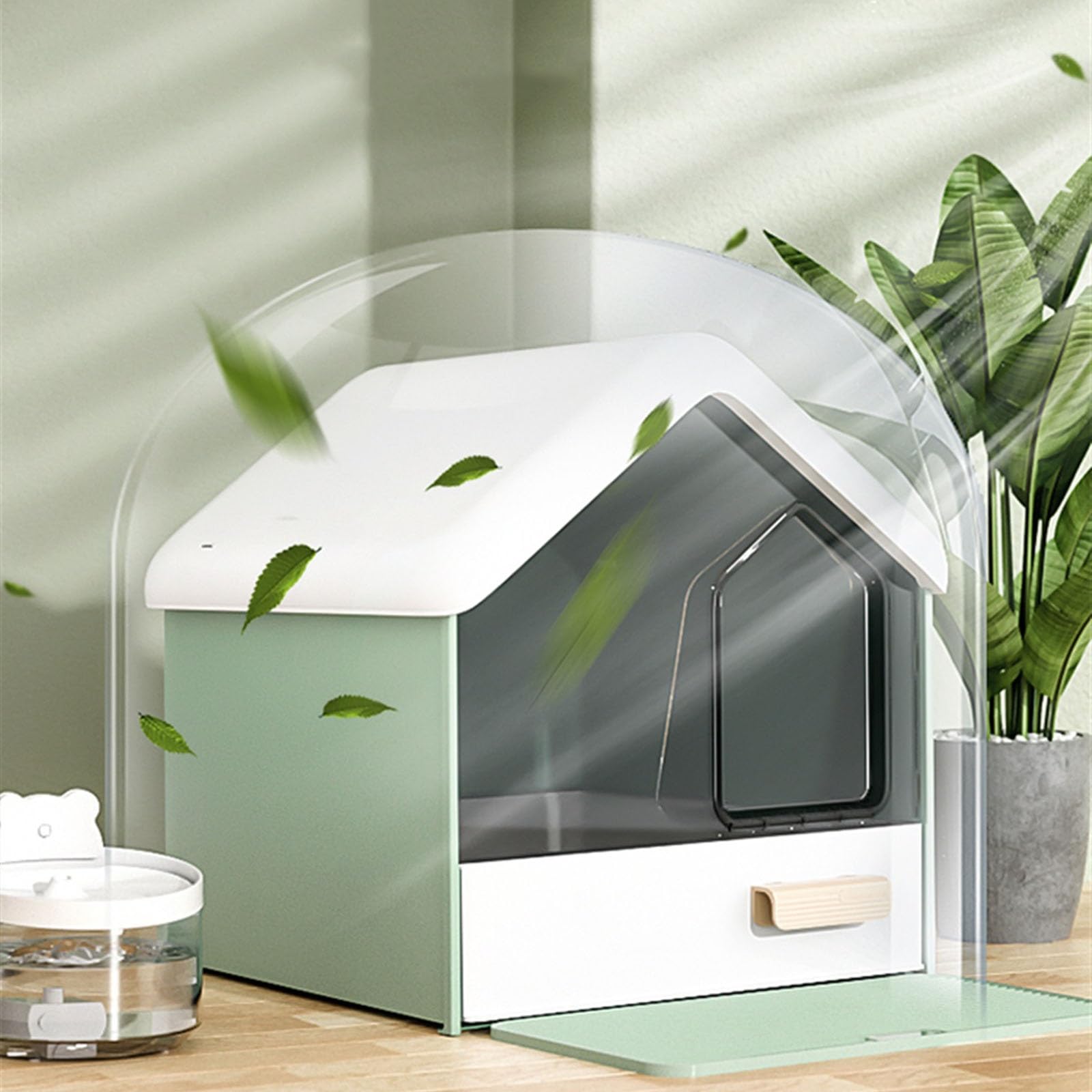Exclusivo para Gatos y Perros Bandeja de Arena for Gatos con Capucha Gigante, Bandeja for for privacidad y for Mantener la adentro, portátil, fácil Limpiar para Interiores(Green)