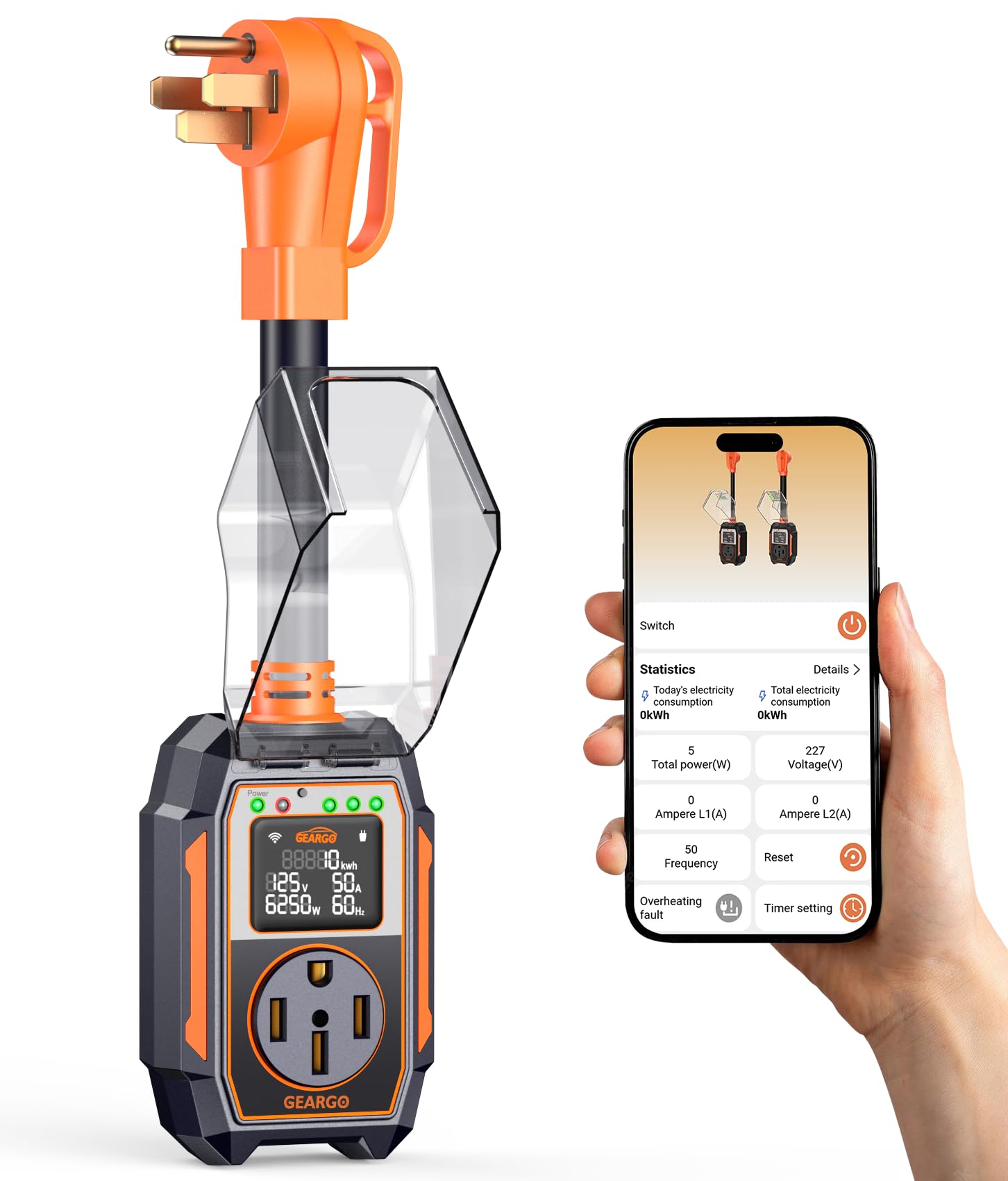 Photo 1 of GEARGO ???-??? RV Surge Protector 50 Amp, 30000J RV Circuit Analyzer with Smart APP & Bluetooth, Larger LED Display, IP68 RV Adapter Plug for Camper, Travel Trailers