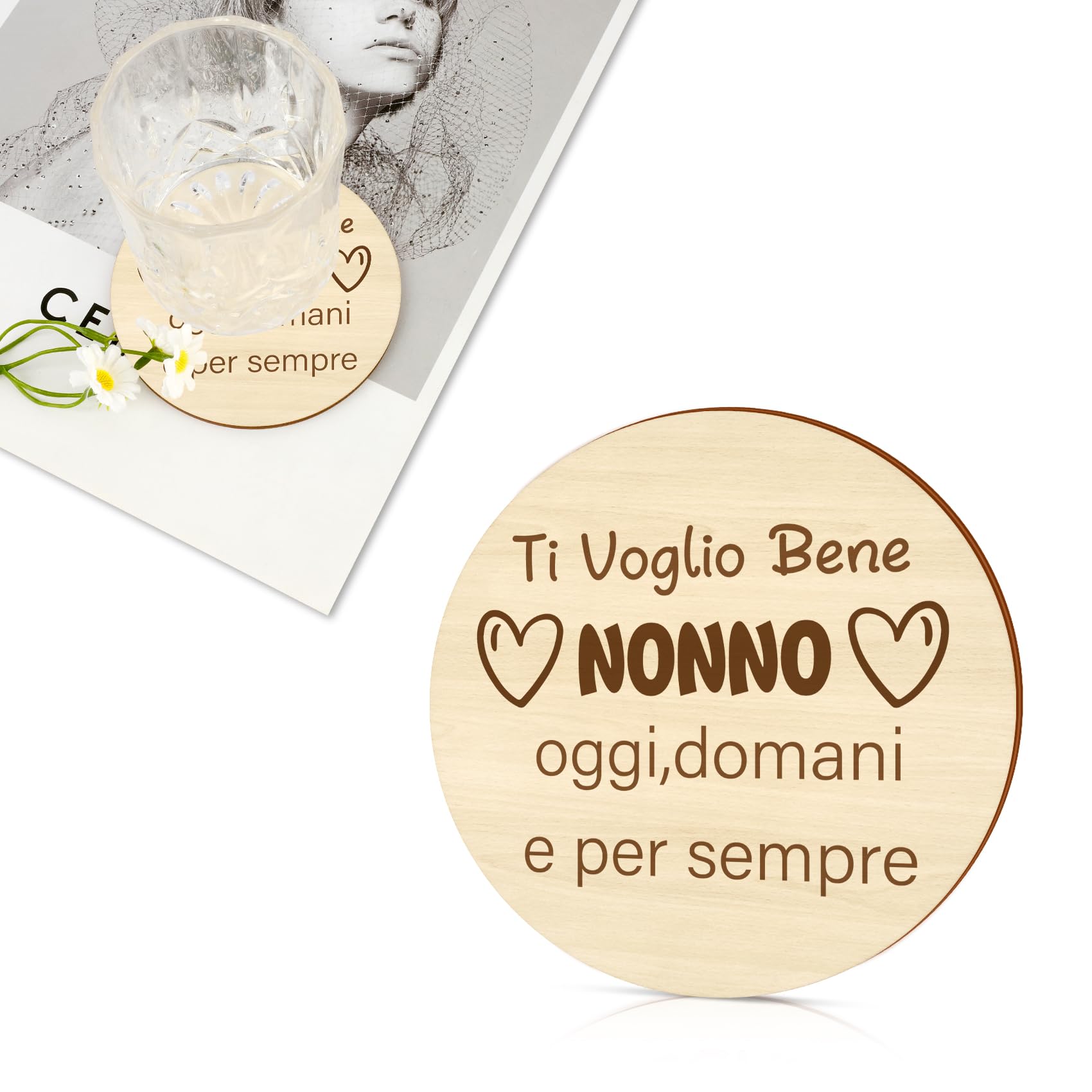 Sottobicchieri In Legno Per Nonno - Regalo Personalizzato Per Compleanno O Natale - Foto 11