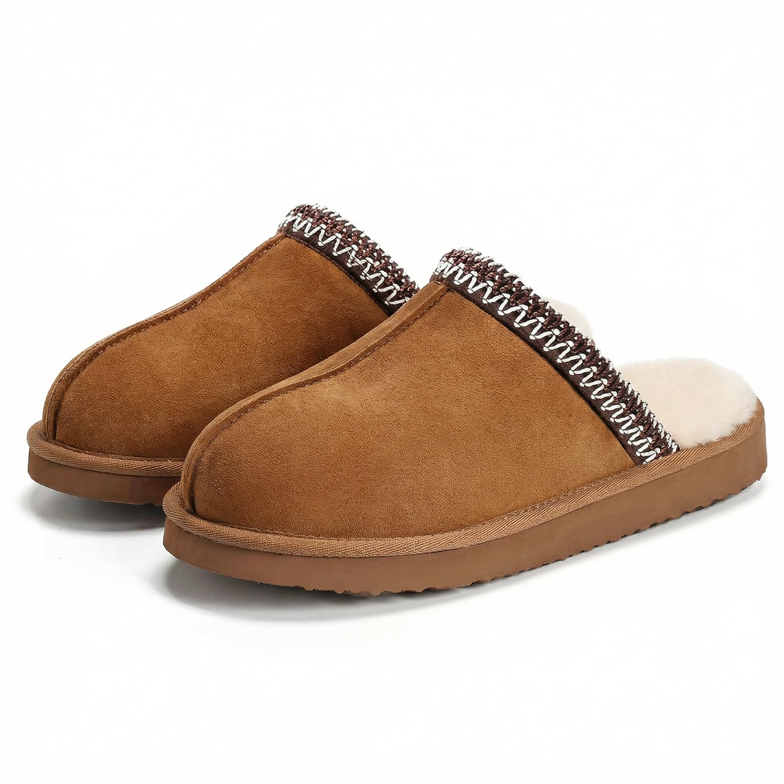 OOW Fuzzy Slippers for Women Cozy House Shoes Winter Warm Memory Foam Slipper for Indoor and Outdoor Faux