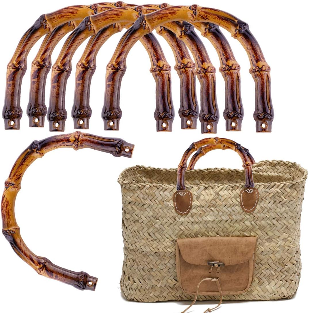 6Pcs Bamboo Purse Handbag Handles Replacement for Handmade Bag Beach Bag Handbags Straw Bag Purse Handles