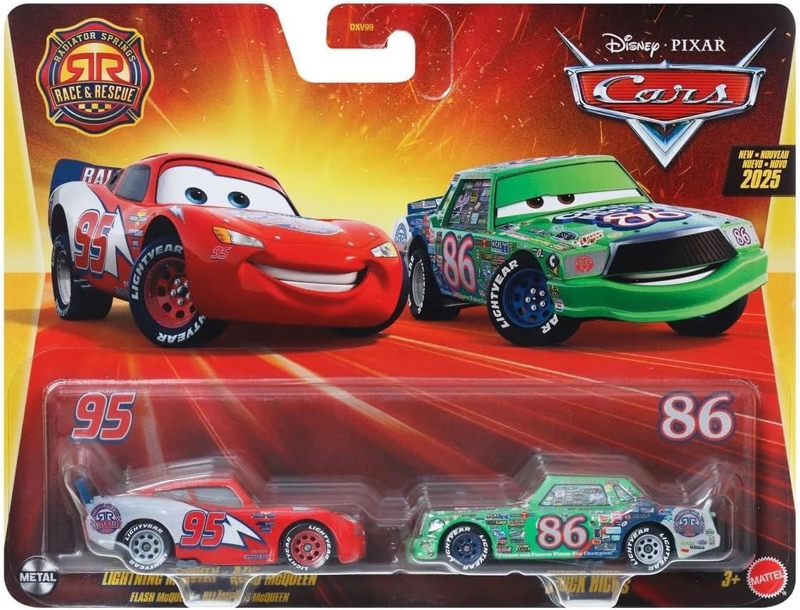 Mattel Cars Pack of 2 Metal Cars 1:55 - Radiator Springs Race & Rescue Lightning McQueen and Chick Hicks