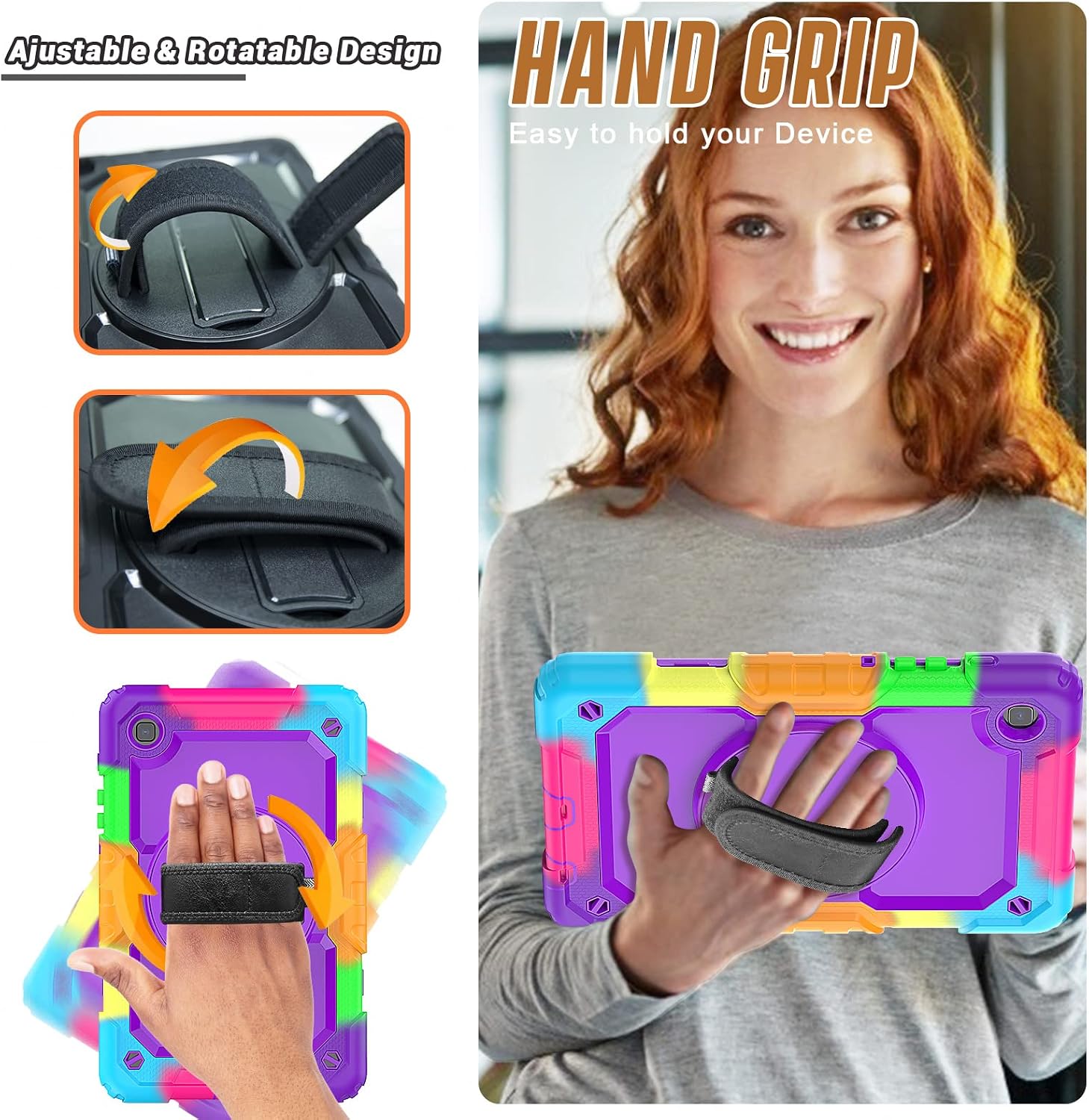Herize Case for Samsung Tab A7 Lite 2021 8.7 inch SM-T220/T225/T227 with Screen Protector | Three-Layer Full Body Silicone Protective Cover W/Handle Hand Strap for Galaxy Tab A7 Lite | Purple