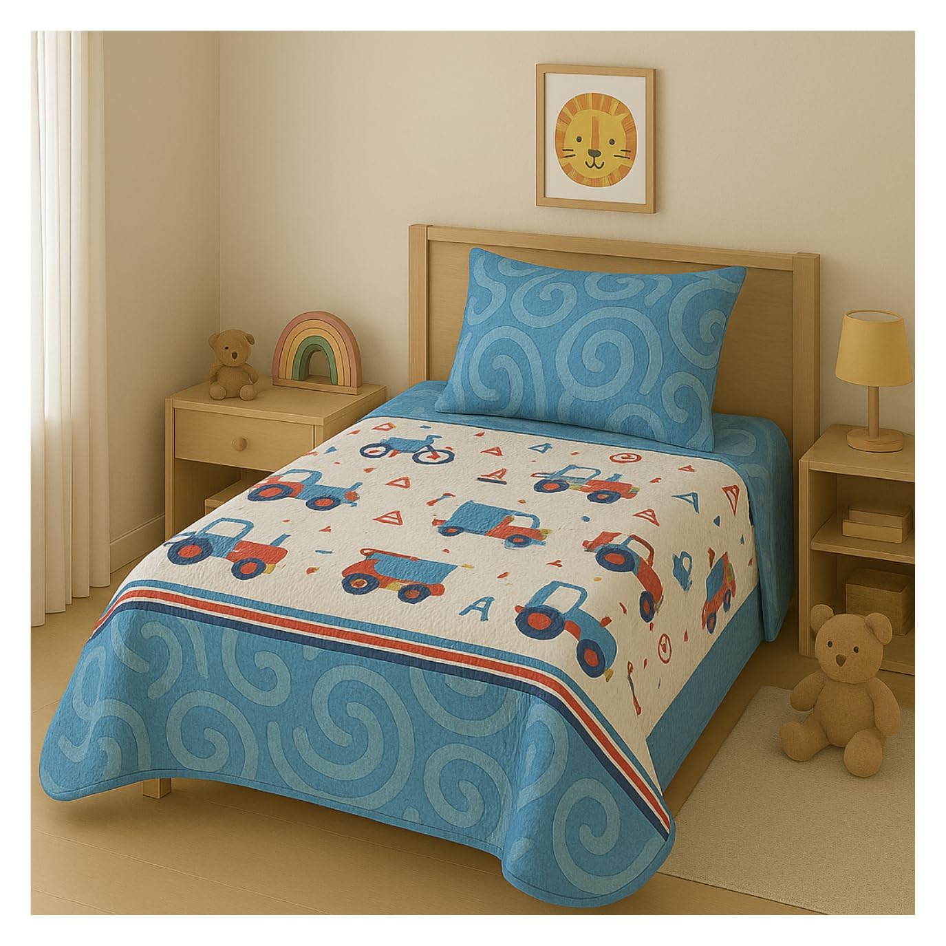DECASATEXTIL - Colcha Infantil para Cama de 90 - Diversos Diseños para los Más Peques - Encanto y Fantasía en la Cama Infantil - 100% Microfibra (Cama 90/105cm- 180x265cm, Camiones)