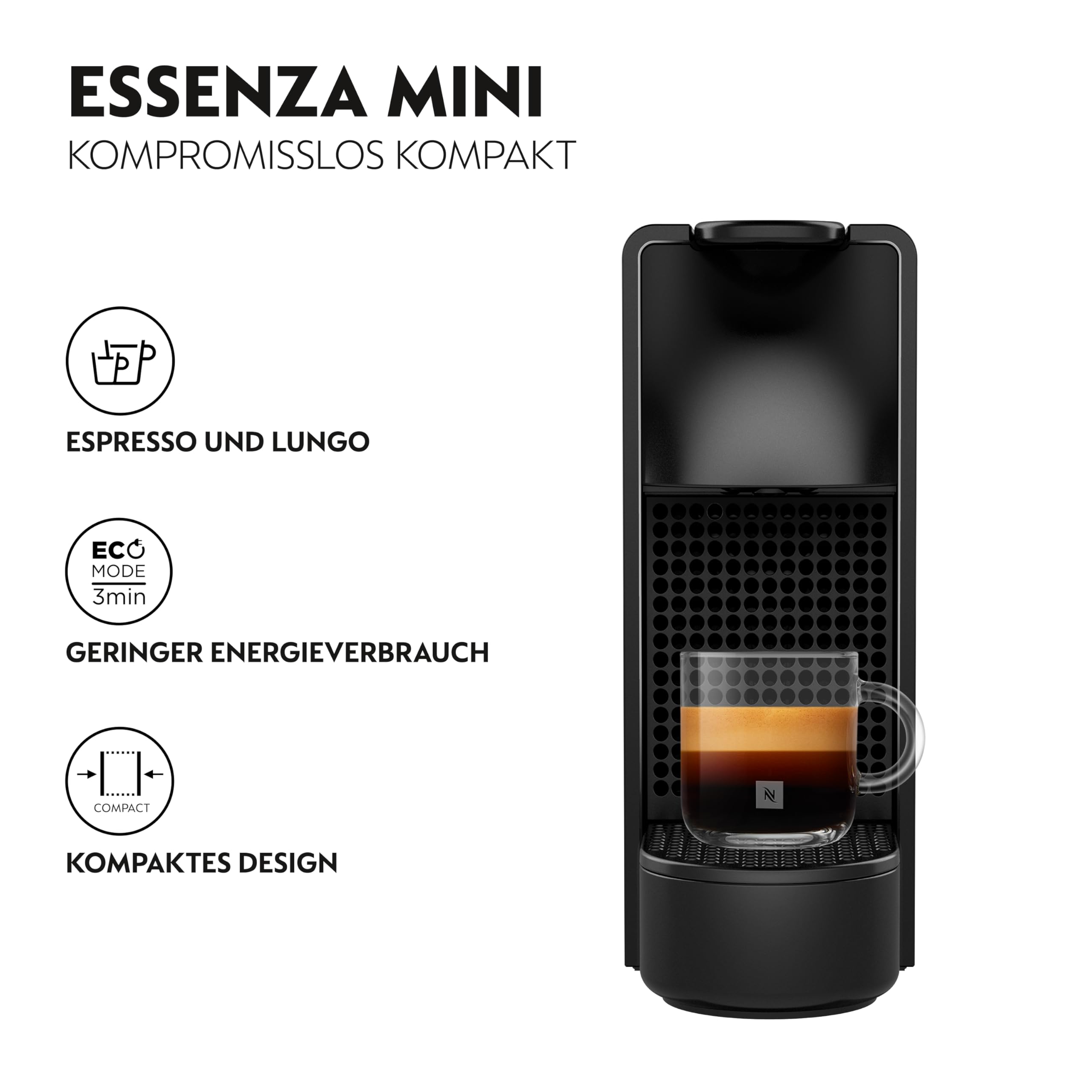 Nespresso Krups Essenza Mini Kaffeekapselmaschine 19 bar 1260 Watt 0,6 l Wassertank schwarz