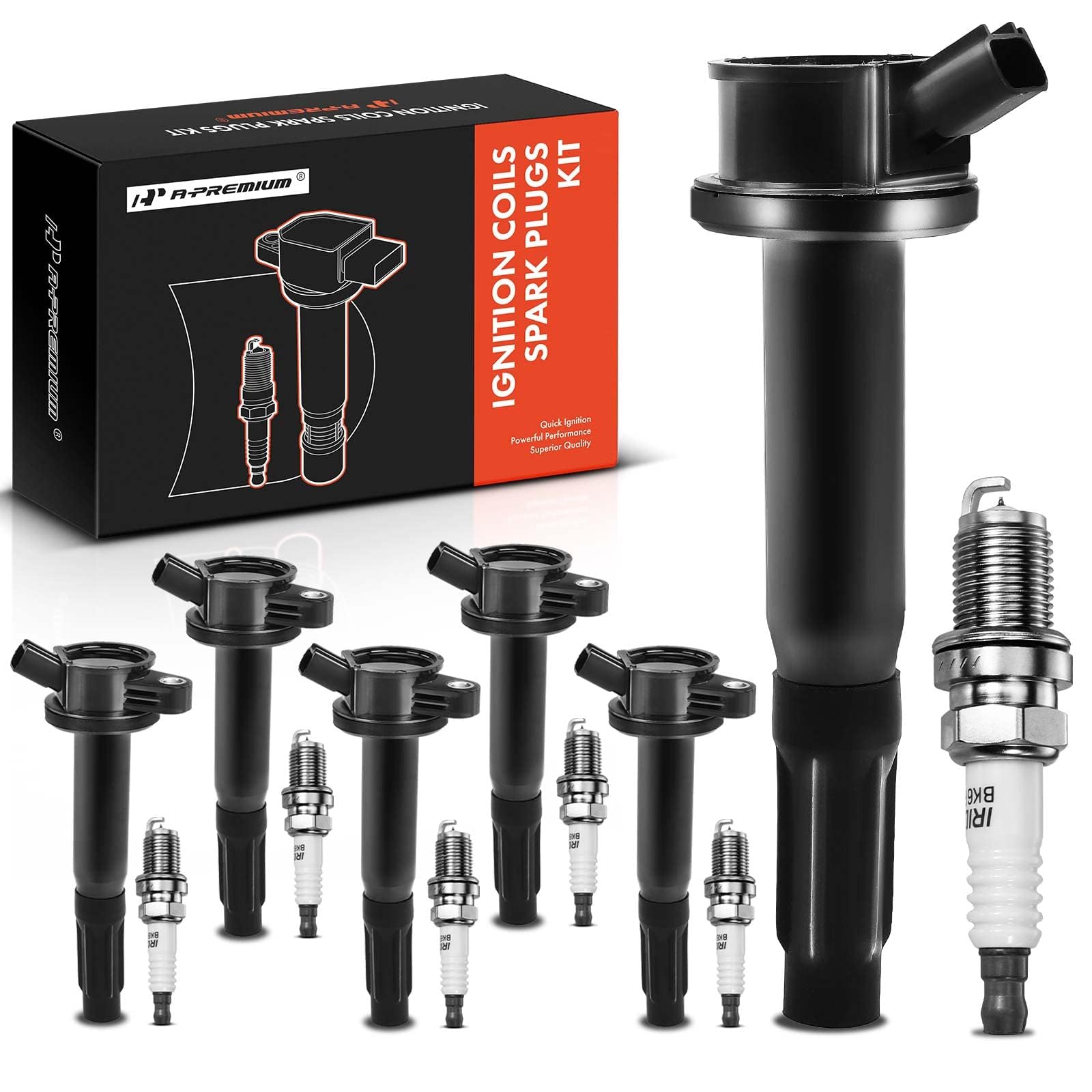 A-Premium Ignition Coils and Spark Plugs Kits Compatible with Ford Fusion 2006-2012, Escape 2009-2012 & Lincoln Zephyr 2006 & Mercury Mariner 2009-2011, Milan 2006-2011, 3.0L 6-PC Set