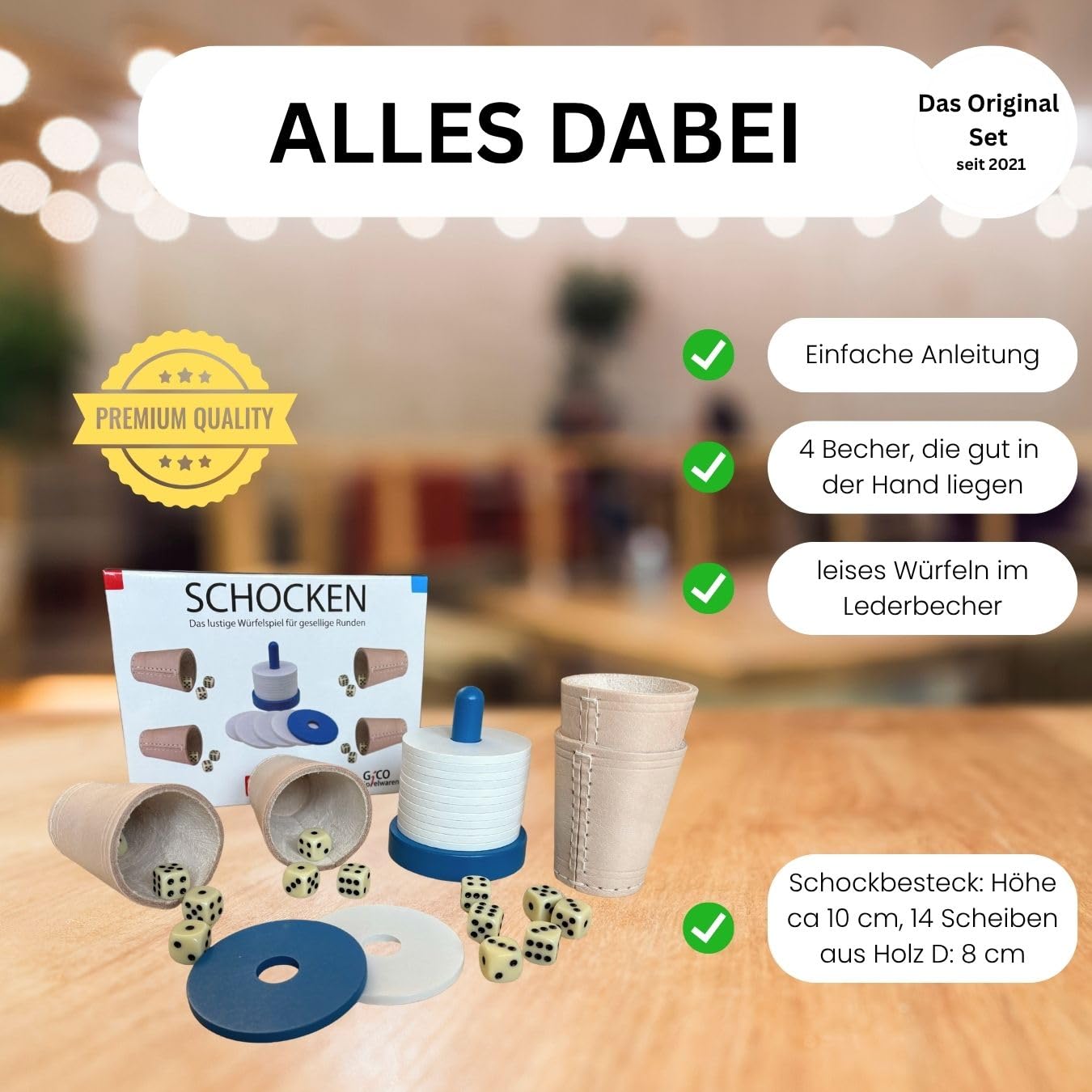 GICO Schocken Set - Komplett mit Schockbesteck, 4 Würfelbecher und 12 Würfeln - Jule Meiern Maxen Mörkeln - 7959