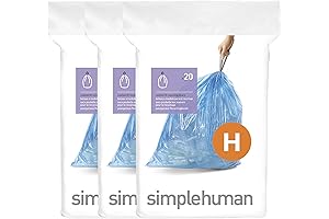 Simplehuman Code H Custom Fit Liners Genuine 60 Count Drawstring Trash Bags