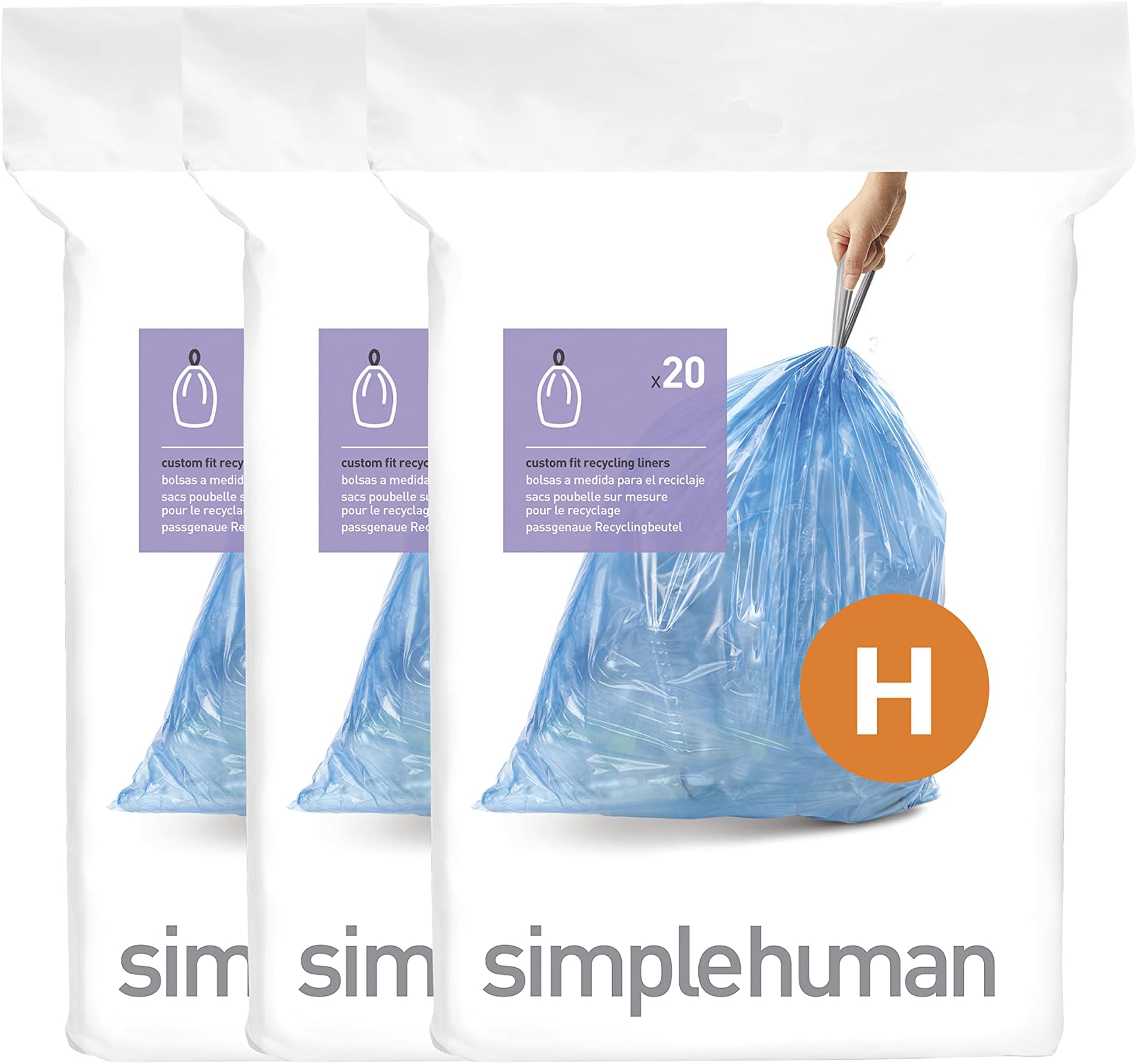 Code H 60 Count, Genuine Custom Fit Liners, Drawstring Trash Bags in Dispenser Packs, 30-35 Liter / 8-9.2 Gallon, Blue