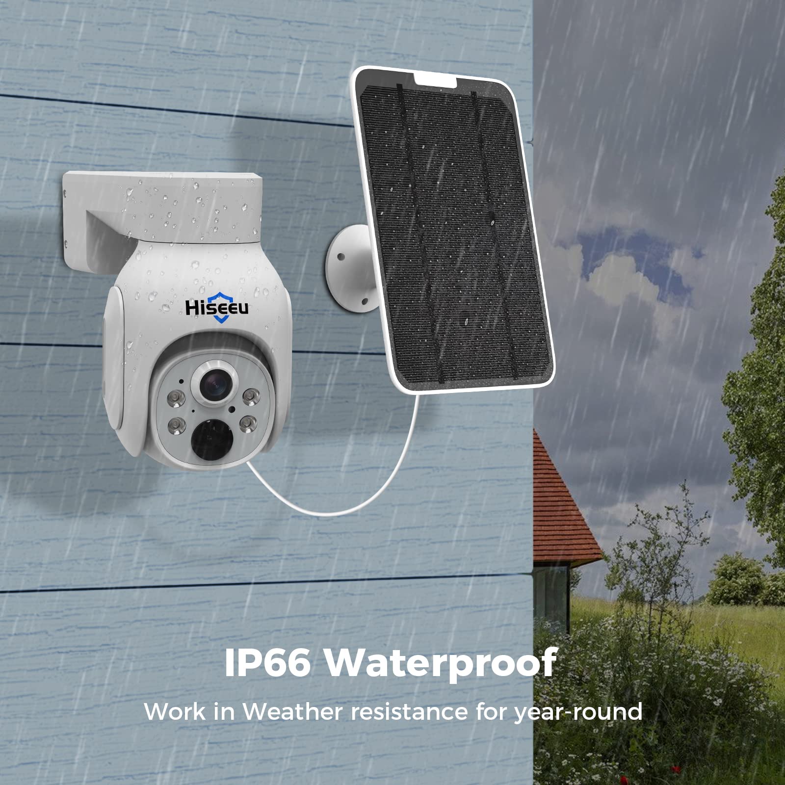 Hiseeu 3G/4G LTE Telecamera da Esterno con Scheda SIM 100MB,Senza Fili 2K 360° Solare PTZ Telecamera Sorveglianza Batteria con Visione Notturna a Colori,Rilevamento PIR,Tracciamento Auto,Audio a 2 Vie