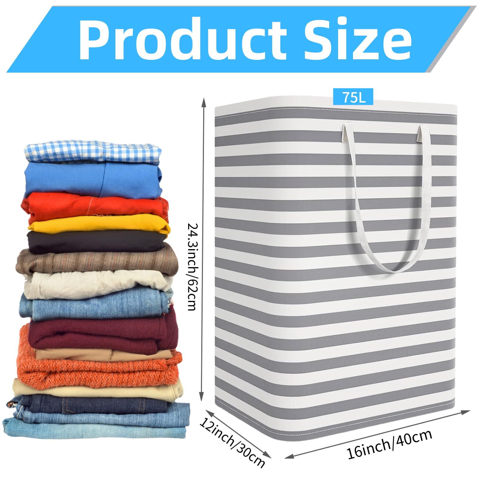 Cesto para Ropa Sucia, 75L Bolsas Cestos para la Colada Plegable Bolsas de Lavandería Grande Cesto Ropa Sucia, Impermeable Canasta de Lavandería para Cuarto de Lavado Baño, Gris (A)