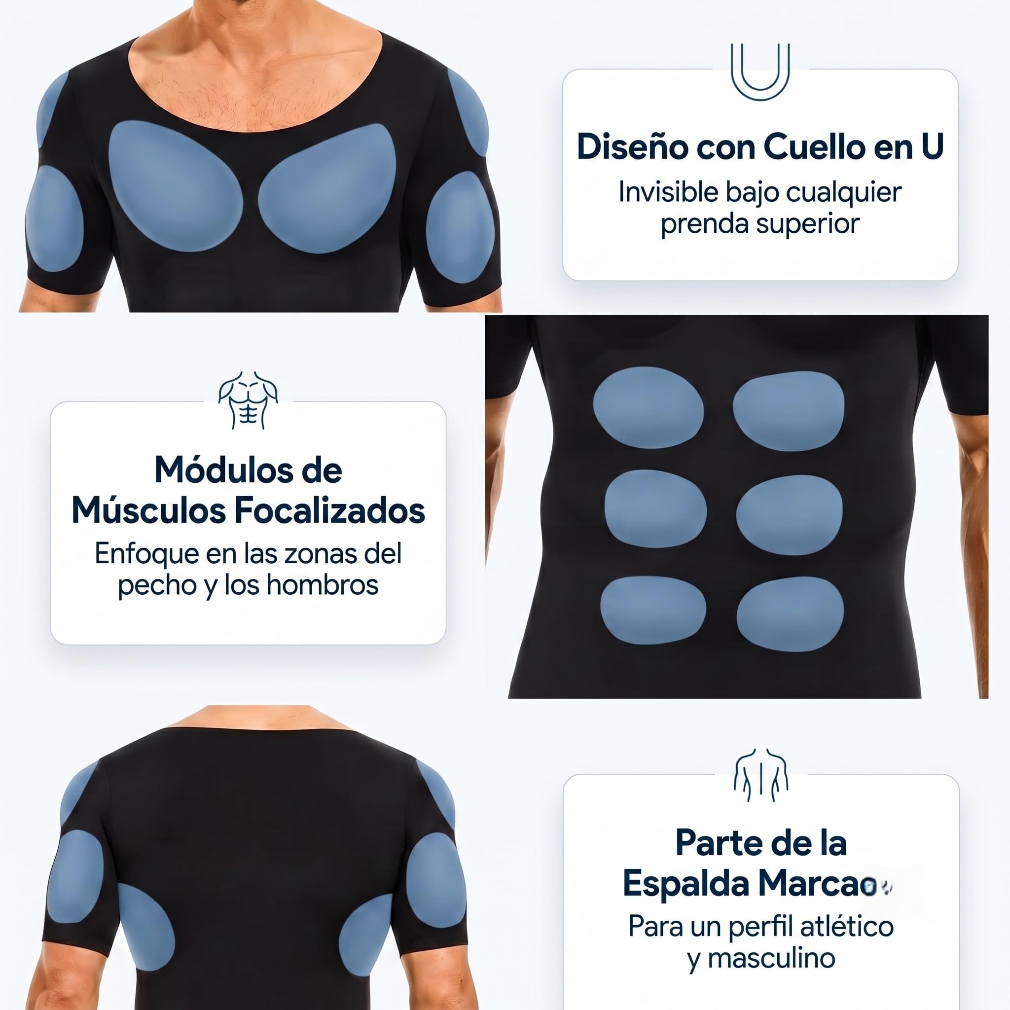 forma terraza muscle top, Compresion Modulos 3D Relleno de Musculo | Camiseta Acolchada de Musculatura con Relleno Removible, Invisible Bajo Camisas, Ligera y Transpirable con 4 Tallas