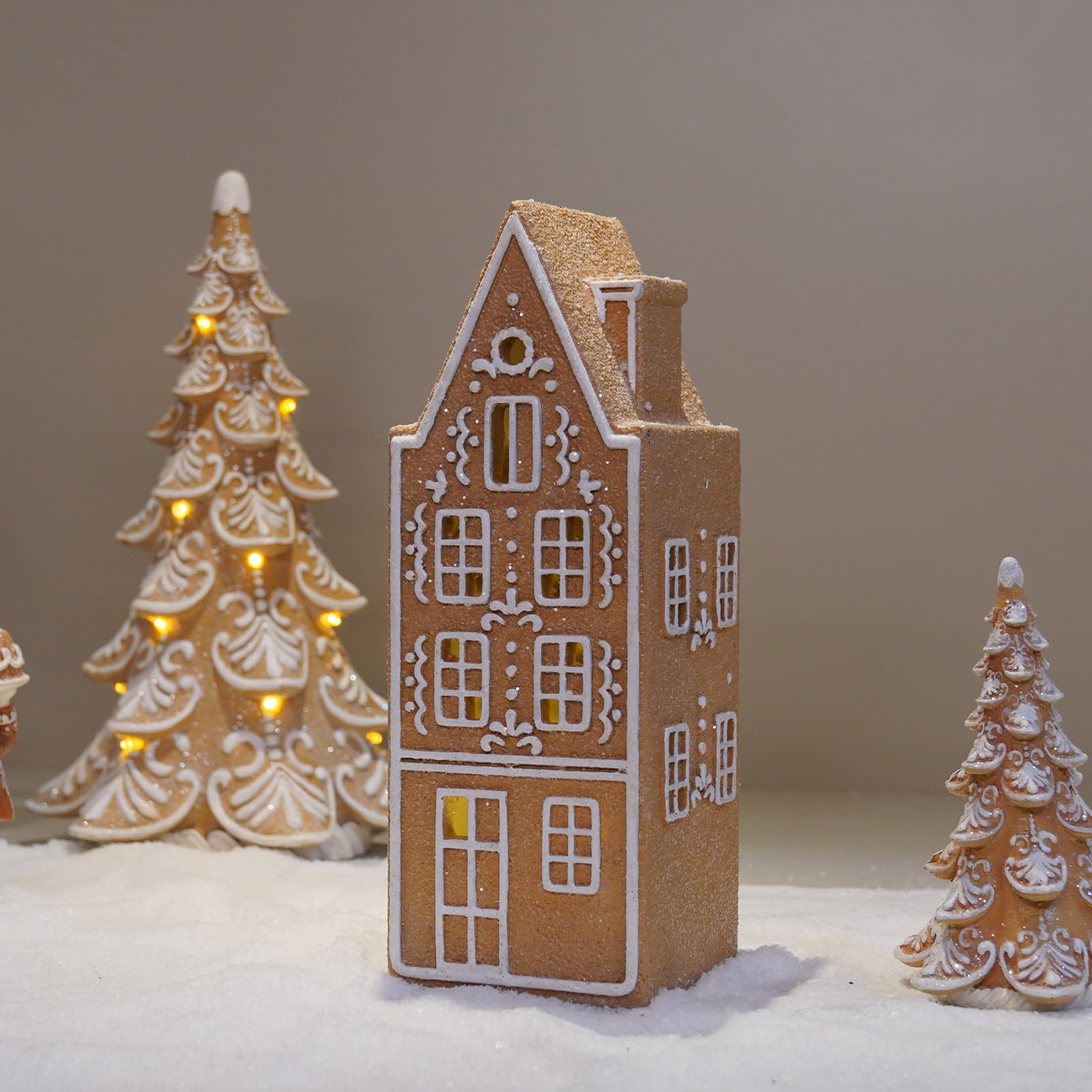 Cynkeyee Gingerbread House Christmas Figurine – LED Lighted Resin Christmas Village Decor – Holiday Home Decoration & Gift - View #7