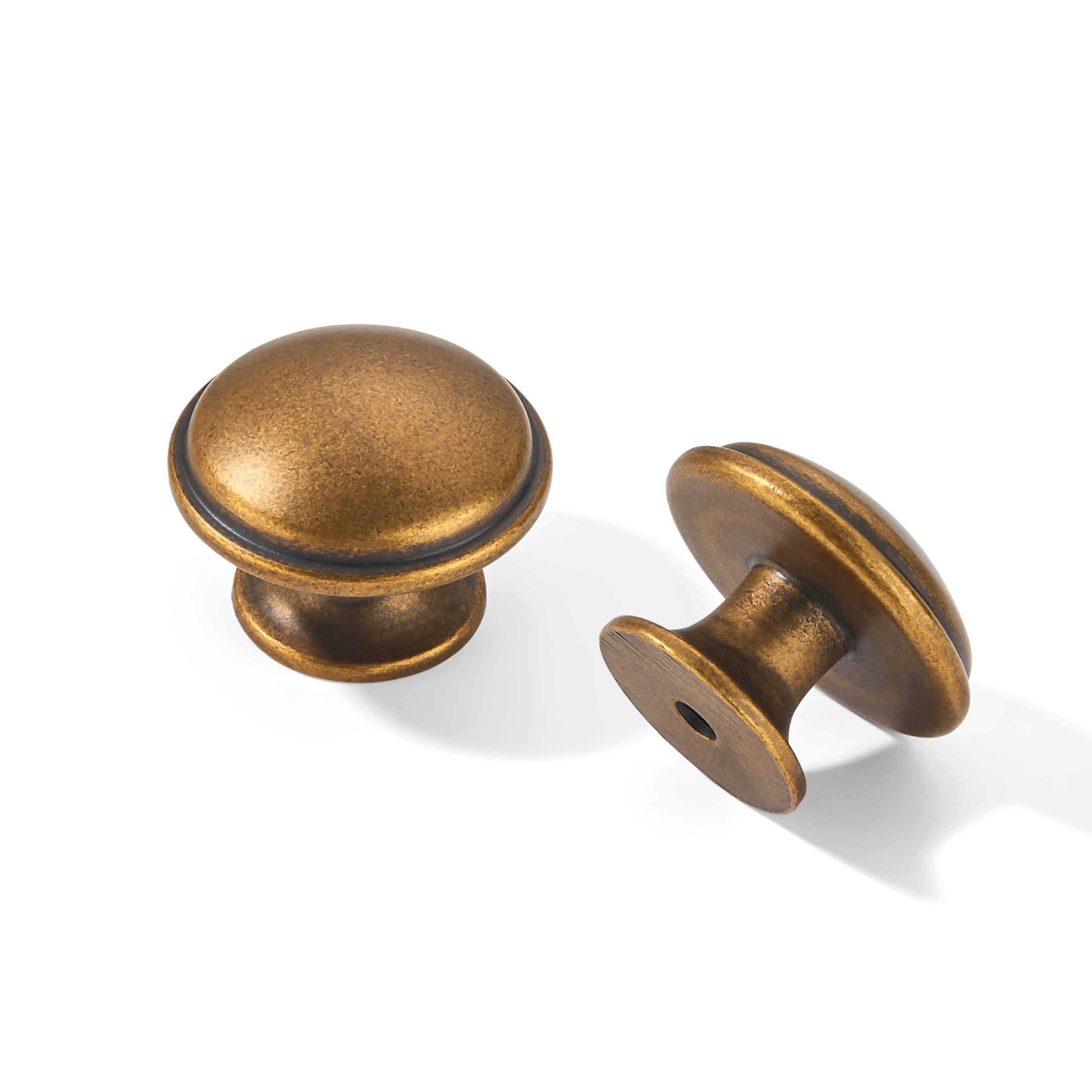 KHTUMEWARE-80374 Round Knob, Antique Brass, DIA 1-1/4 in (32 mm), 2-Pack in Antique Brass — KHTUMEWARE