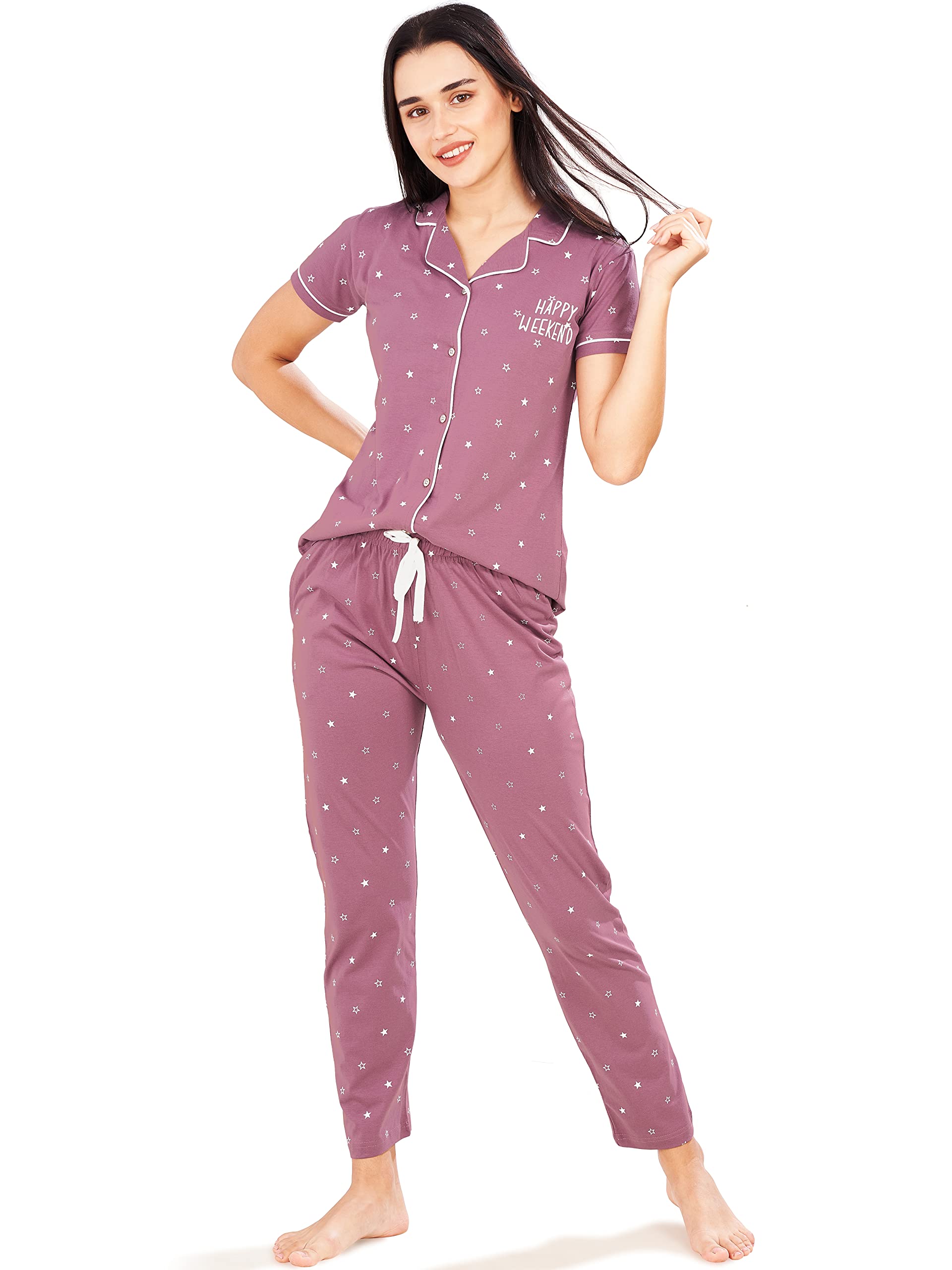 Pastel Clip Pijama casual de algodón para mujer