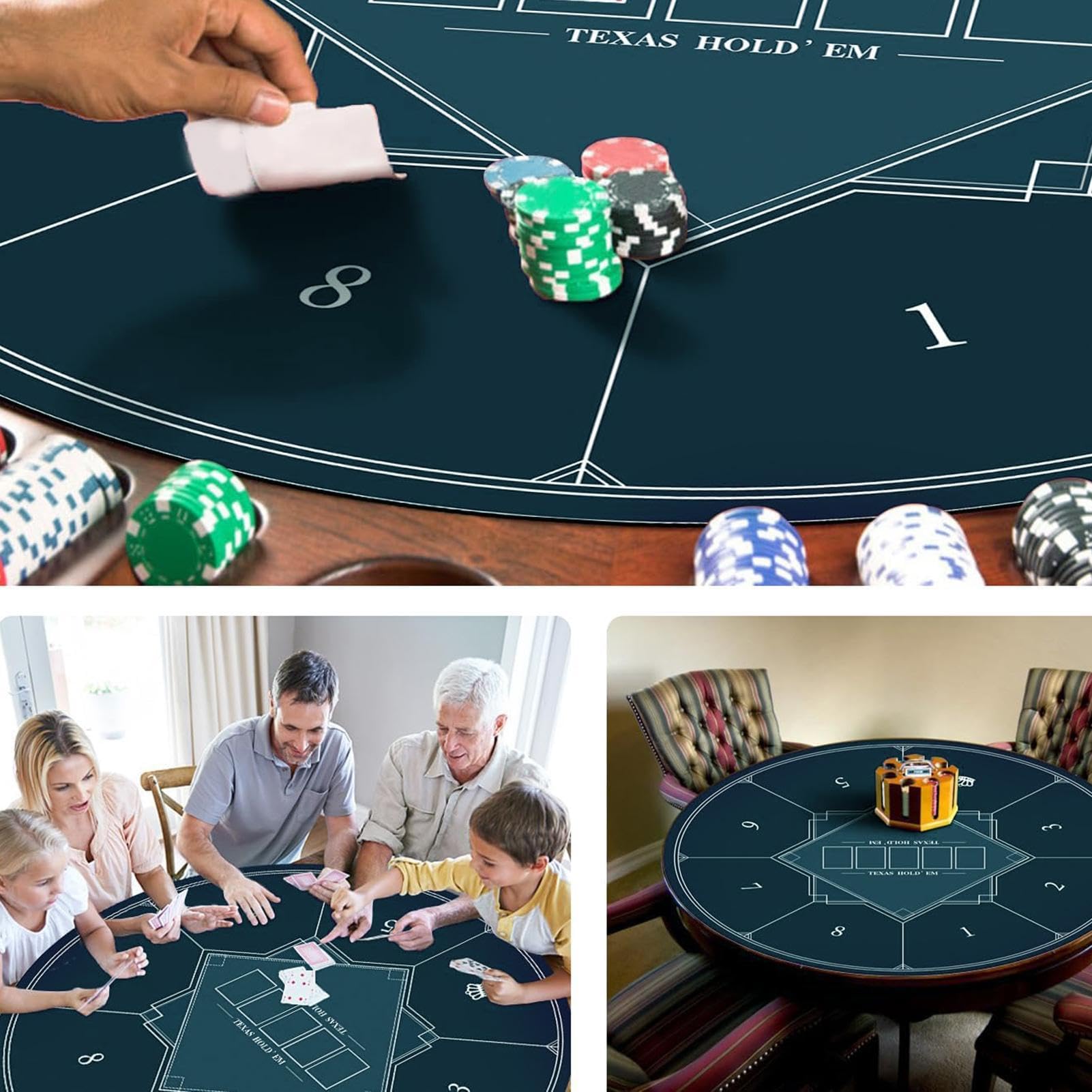 Tapis de Poker Texas Hold'em, Tapis de Table de Poker - Tapis de Table de Poker Rond Texas Holdem Blackjack - Tapis de Poker Texas Hold'em résistant à l'eau, Portable et antidérapant pour