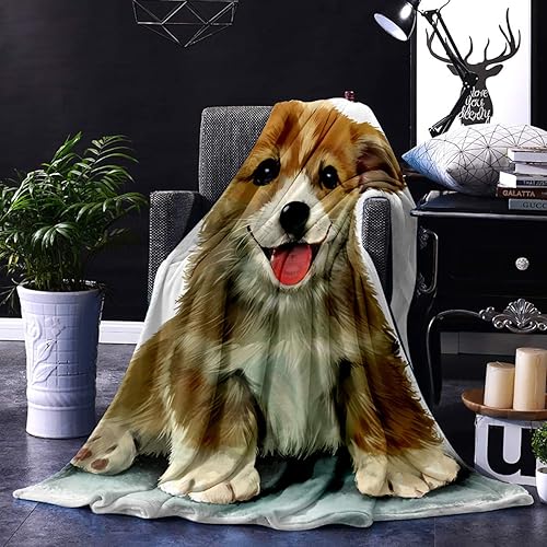 Miniatura 5 de T&H XHome Manta de franela de microfibra de forro polar Corgi, para amantes de los cachorros de Corgi, dueño de mascotas, suave, cálida, esponjosa,