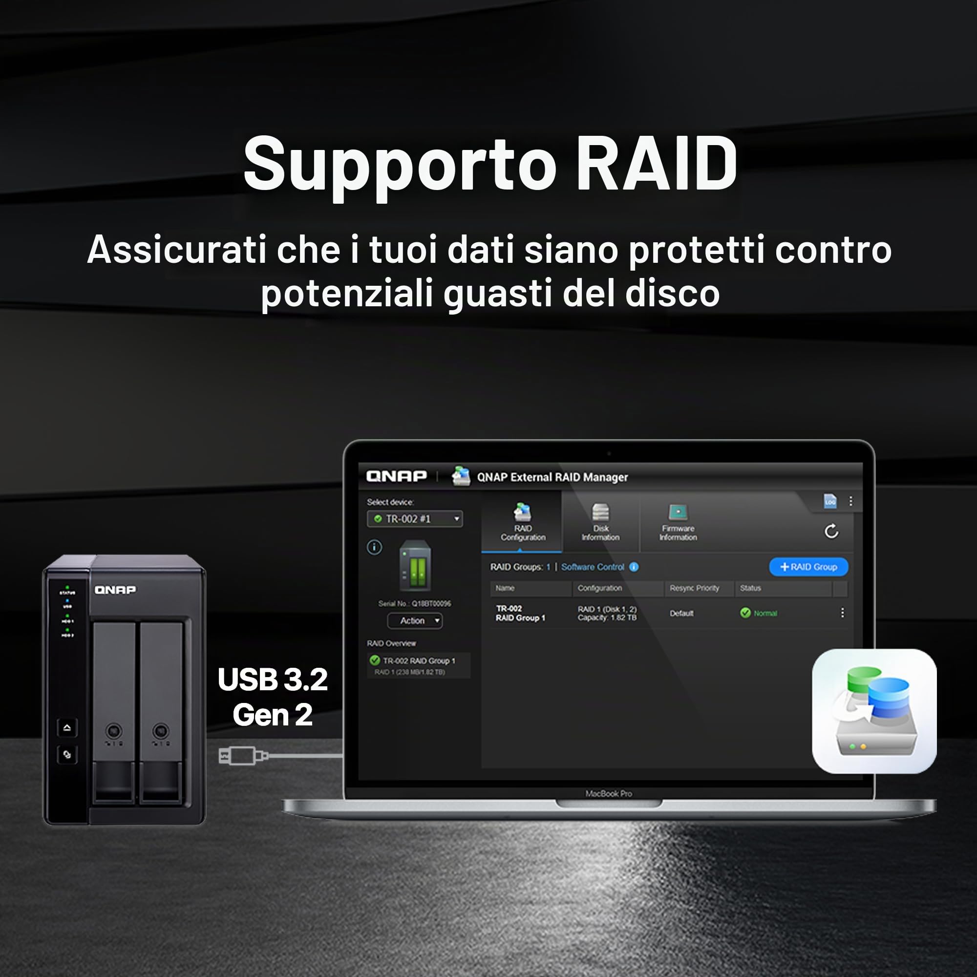 QNAP TR-002-A-US 2 Bay USB Type-C Direct Attached Storage (DAS) con RAID hardware (Diskless)