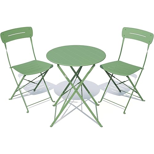 Grand patio Premium Frame Patio Bistro Set, Colorful Folding Outdoor Patio Furniture Sets, 3-Piece Patio Table and Chair Set, Sage Green