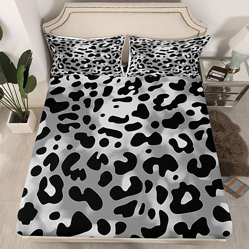 Miniatura 6 de Erosebridal Juego de ropa de cama Queen con estampado de leopardo morado para mujer, sábanas de cama con estampado de guepardo arco iris, sábana