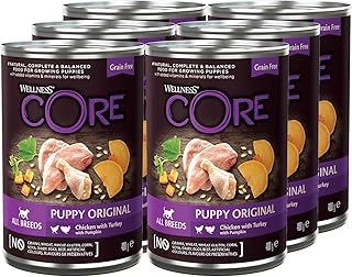 Wellness CORE Puppy Original, Welpenfutter nass, Pastete, Huhn, Pute & Kürbis, 6 x 400 g, ohne Zuckerzusatz, getreidefrei, mit hohem Fleischanteil, ausgewählte Zutaten product image