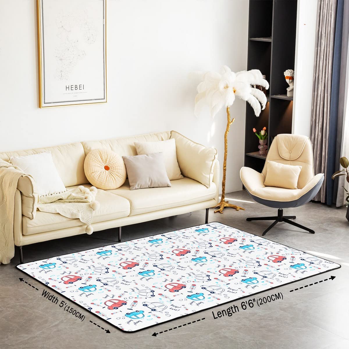 Loussiesd Dywaniki do salonu z motywem kreskówkowym 100 x 150 cm na plac budowy samochody do salonu dywaniki do pokoju dekoracyjne pojazdy dekoracyjny dywan ciężarówki wewnętrzna mata podłogowa dywan akcent