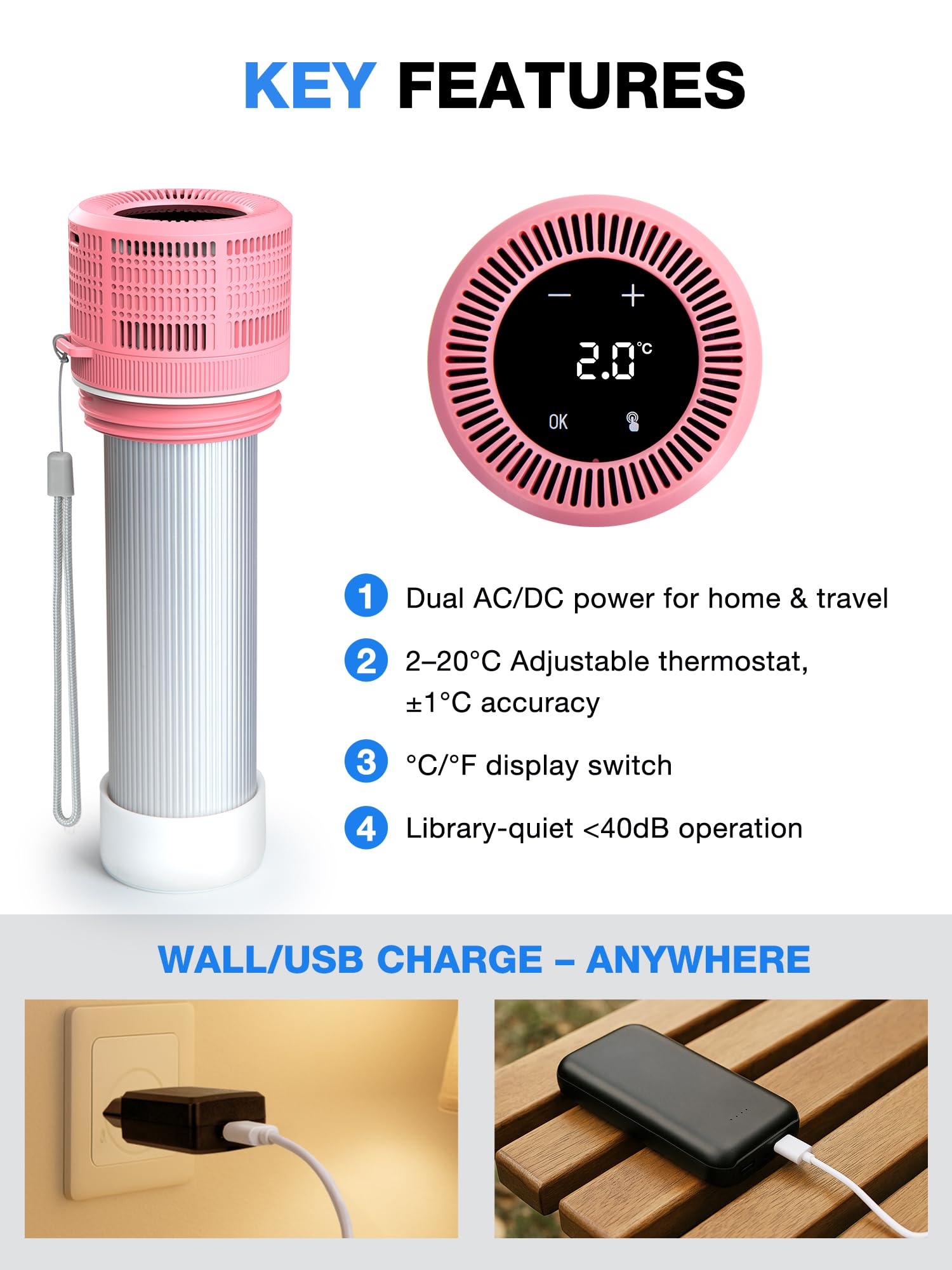 YOUSHARES Bolígrafos de Insulina Estuche de Viaje Enfriador con Indicador de Temperatura, Taza Refrigerada de Insulina de Acero Inoxidable 304