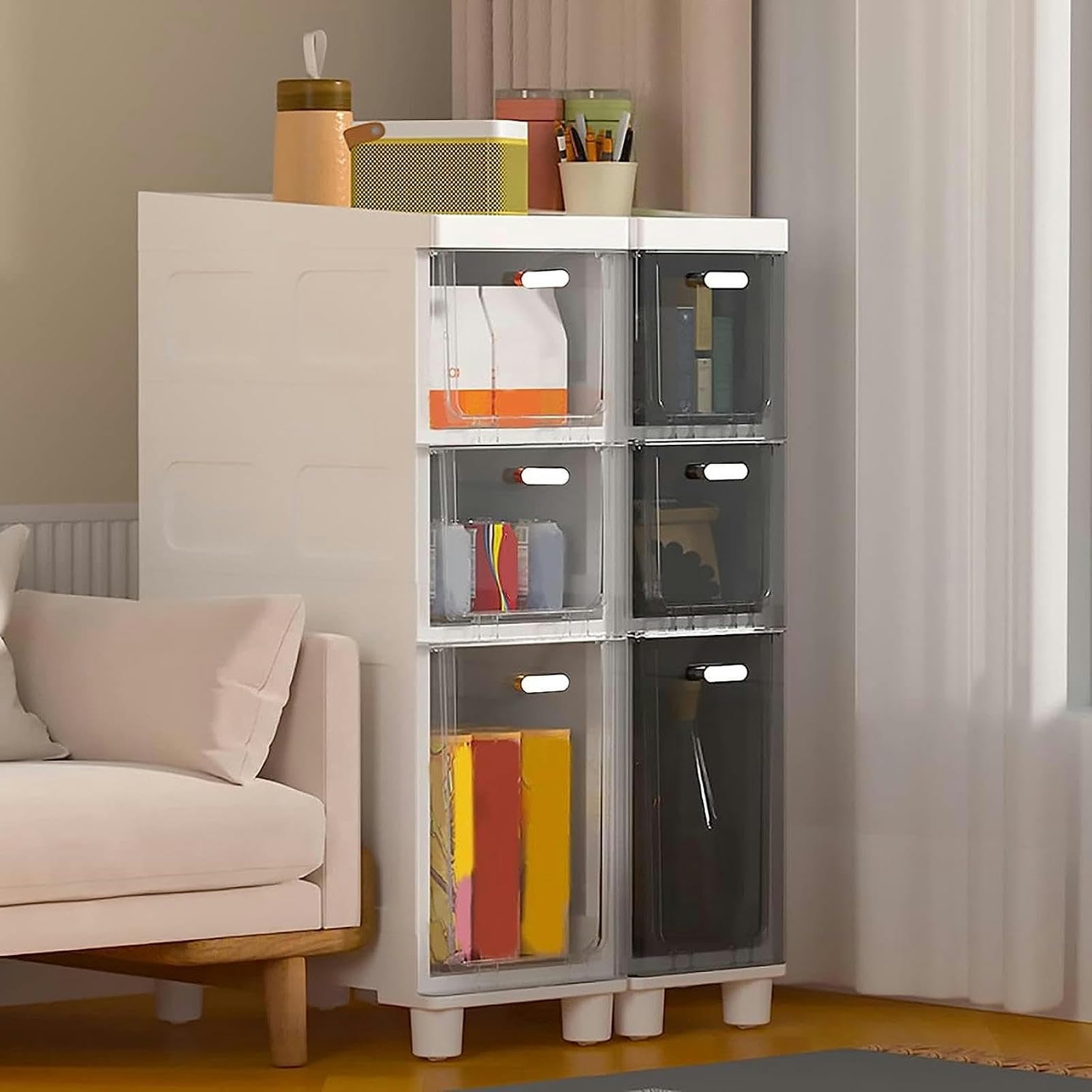 Armario con cajones de almacenamiento apilables, independiente, para baño, Estrecho y Delgado, con cajones transparentes, armario de esquina para El hogar, cocina, dormit