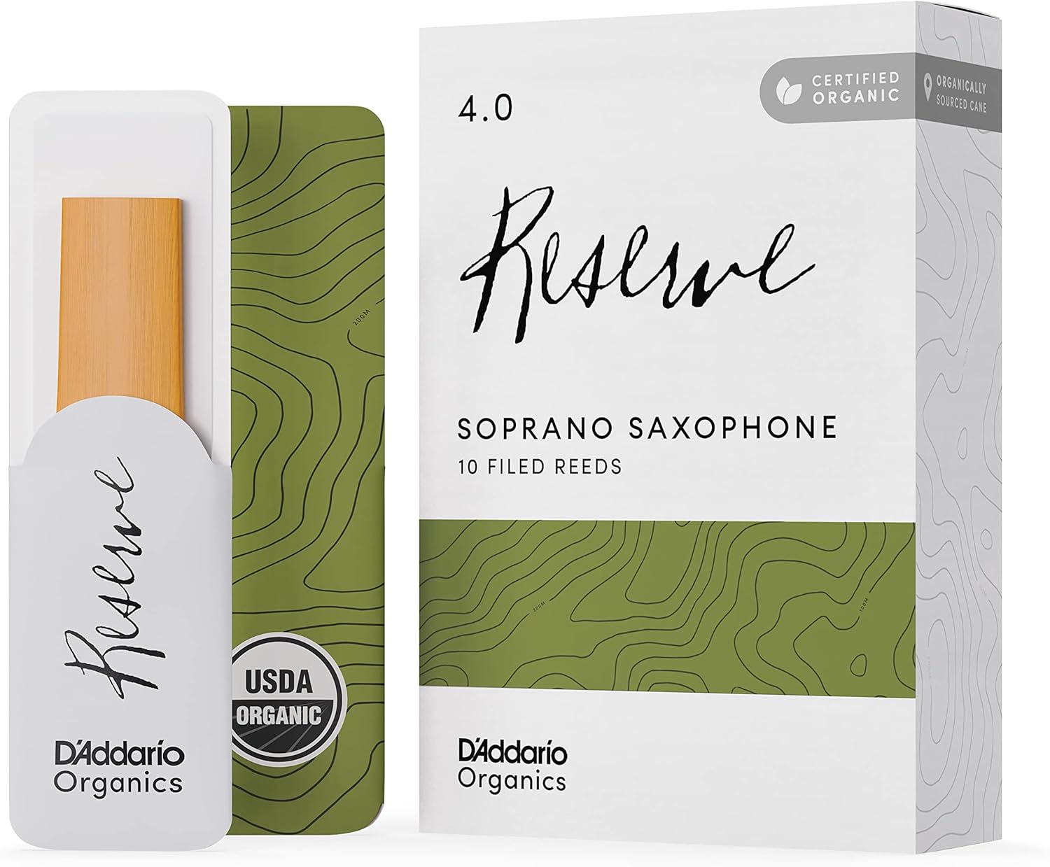 D'Addario Organic Reserve Soprano Saxophone Reeds - Sax Reeds - Individually Sealed - 4.0 Strength, 10 Pack