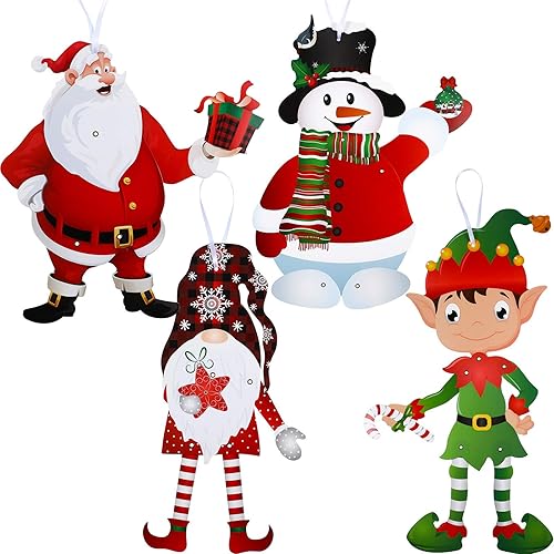 Miniatura 1 de Sumind 4 divertidas decoraciones de fiesta de Navidad con figuras articuladas, gnomos, muñeco de nieve de Papá Noel, recortes para colgar en la