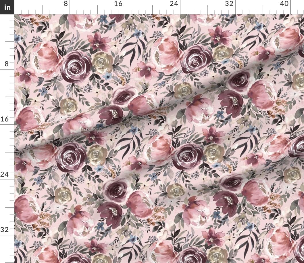 Spoonflower Fabric - Victorian Floral Peony Rose Bouquet Pale Pink Novelty Roses Watercolor Printed on Petal Signature Cotton Fabric Fat Quarter - Sewing Quilting Apparel Crafts Decor