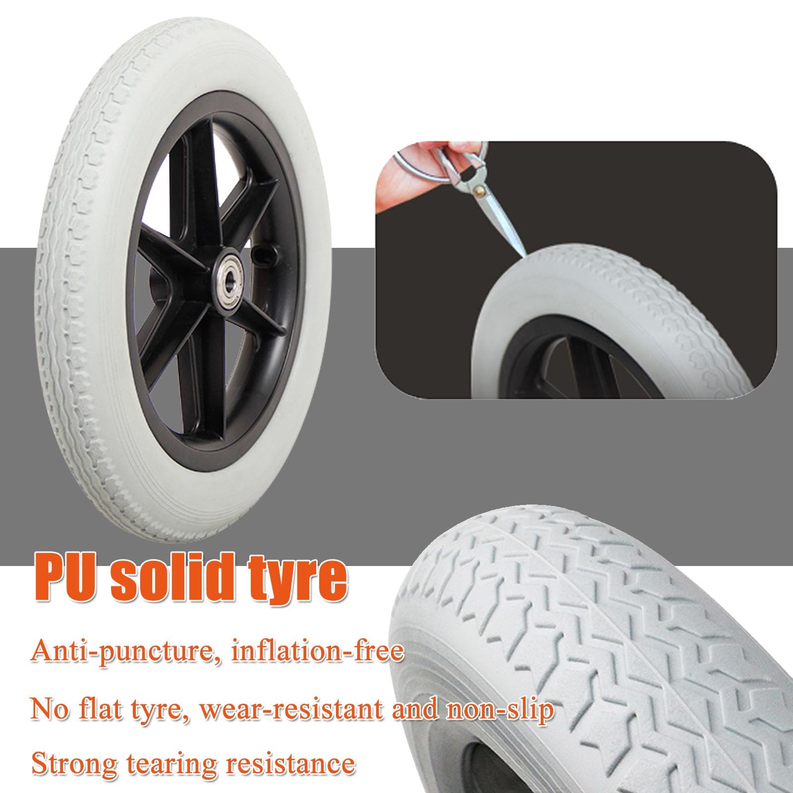 WORDFUN 2X Rueda Trasera para Sillas De Ruedas, 300mm Piezas De Repuesto para Sillas De Ruedas, Scooters, Rueda Resistente Al Desgaste Resistente A Pinchazos, Ruedas De Sólido PU con Tornillo