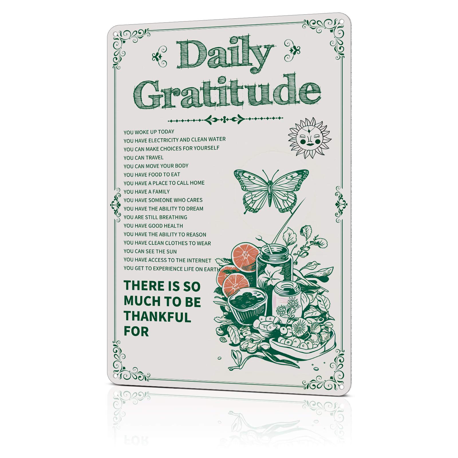 Azppan Room Decor Aesthetic Metal Tin Sign Daily Gratitude Green Boho Wall Decor Art Poster for Home Bedroom Kitchen Coffee Room Office Signs Gifts