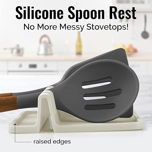 Miniatura 36 de Zulay - Soporte extragrande de silicona con bandeja antigoteo para múltiples utensilios de cocina, reposacucharas resistente al calor y sin BPA