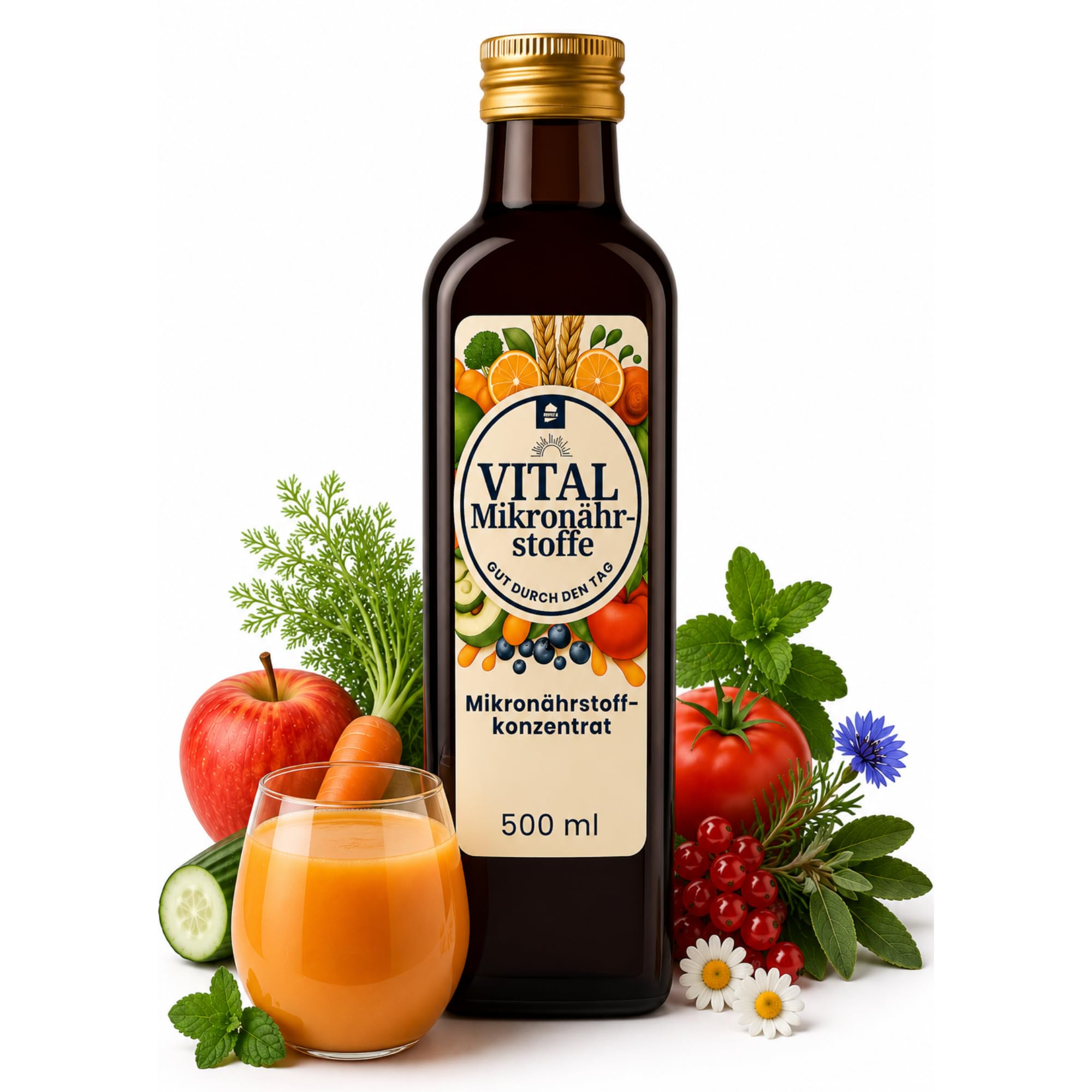 Vital Mikronährstoffkonzentrat für 50 Tage - Multivitamin Formel mit Vitaminen, Mineralstoffen und sekundären Pflanzenstoffen - Getränkekonzentrat mit über 65 Zutaten