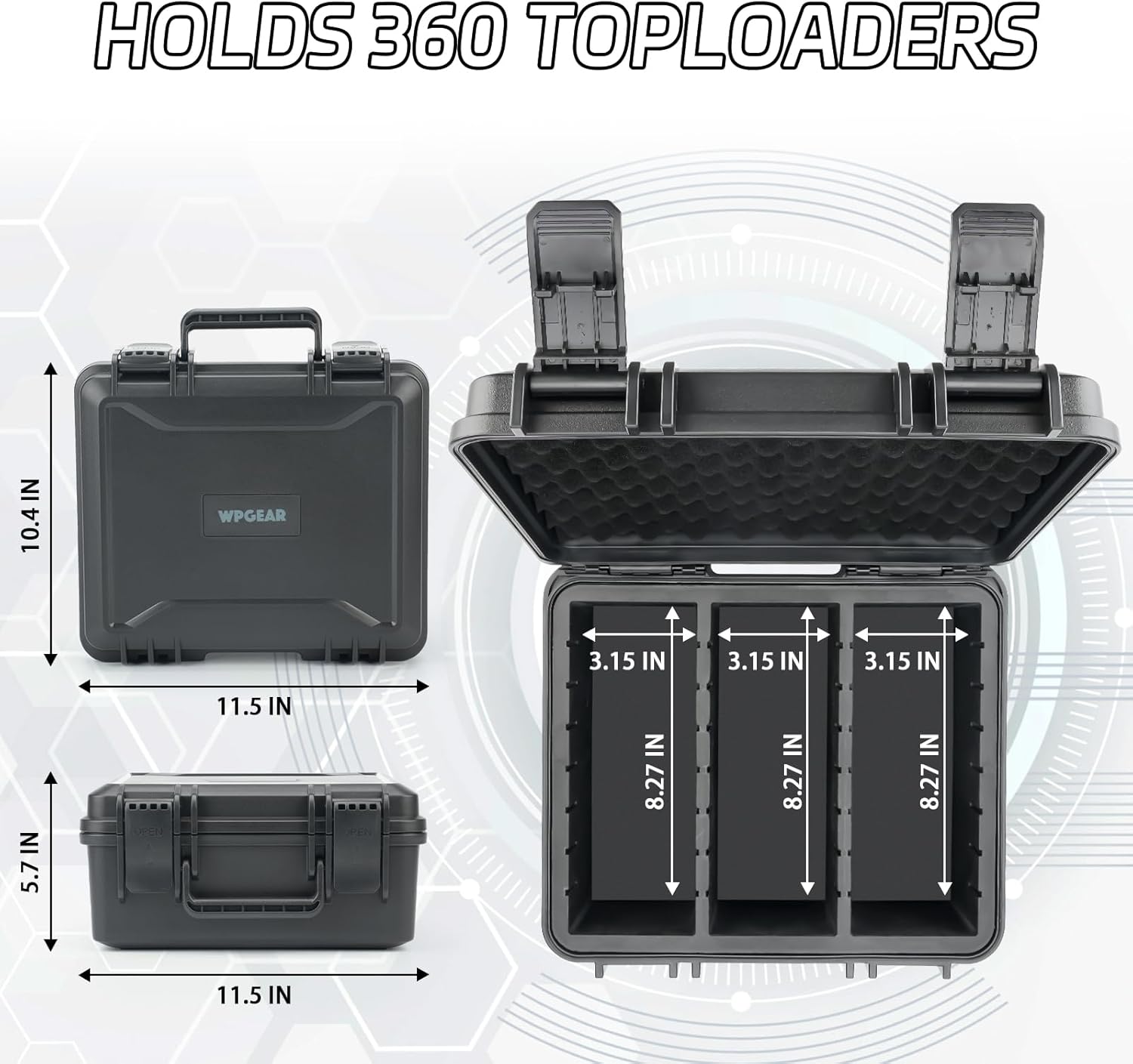 Toploader Storage Box for 3" x 4" 35PT Rigid Card Holder, Hard Shell Case Holds 360 Toploaders, fit Top Loader, Trading Cards, Sport Cards and Magnetic Card Holder