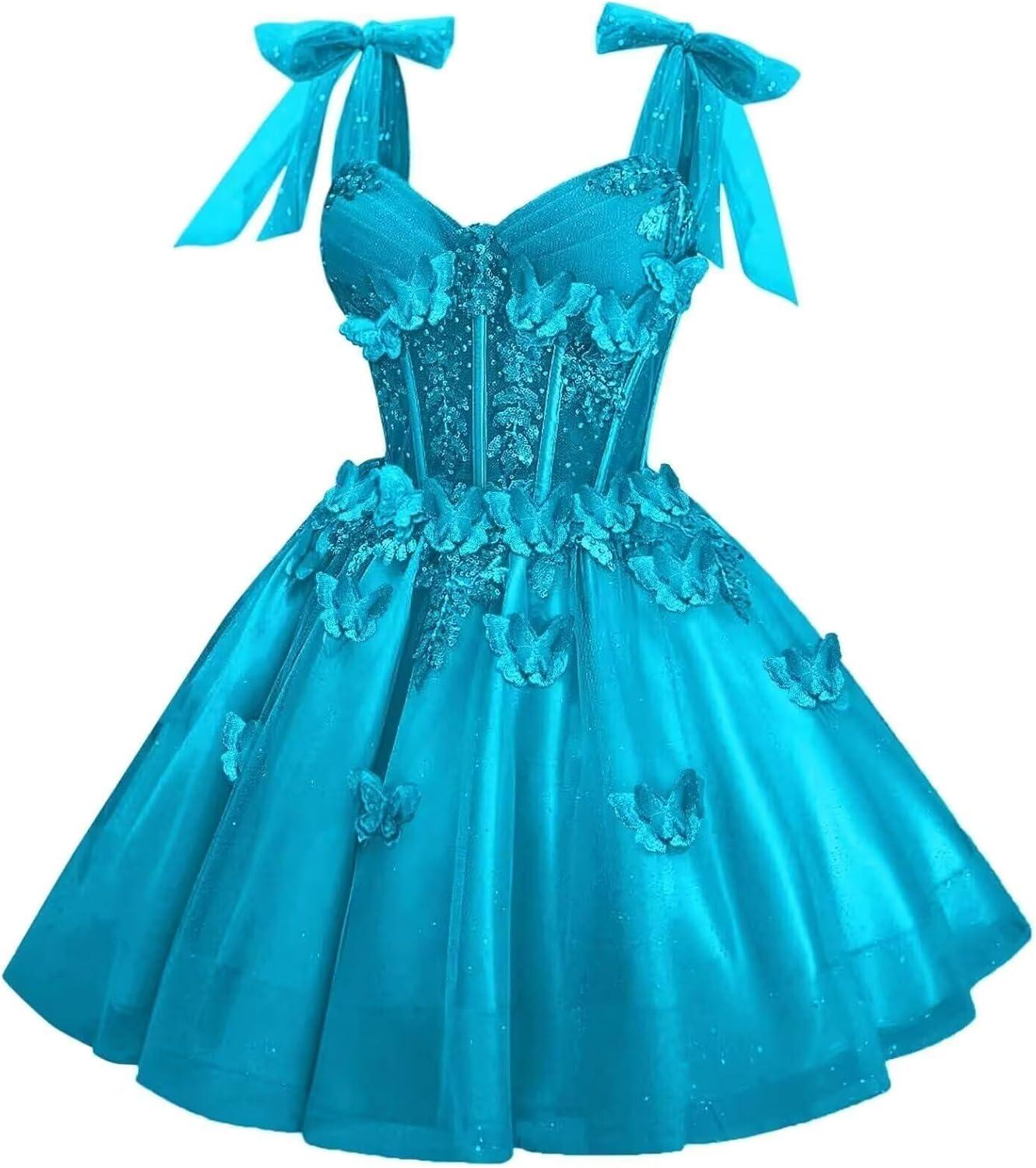 3D Butterfly Homecoming Dresses for Teens Short Glitter Tulle Lace Prom Cocktail Party Gowns with Bow