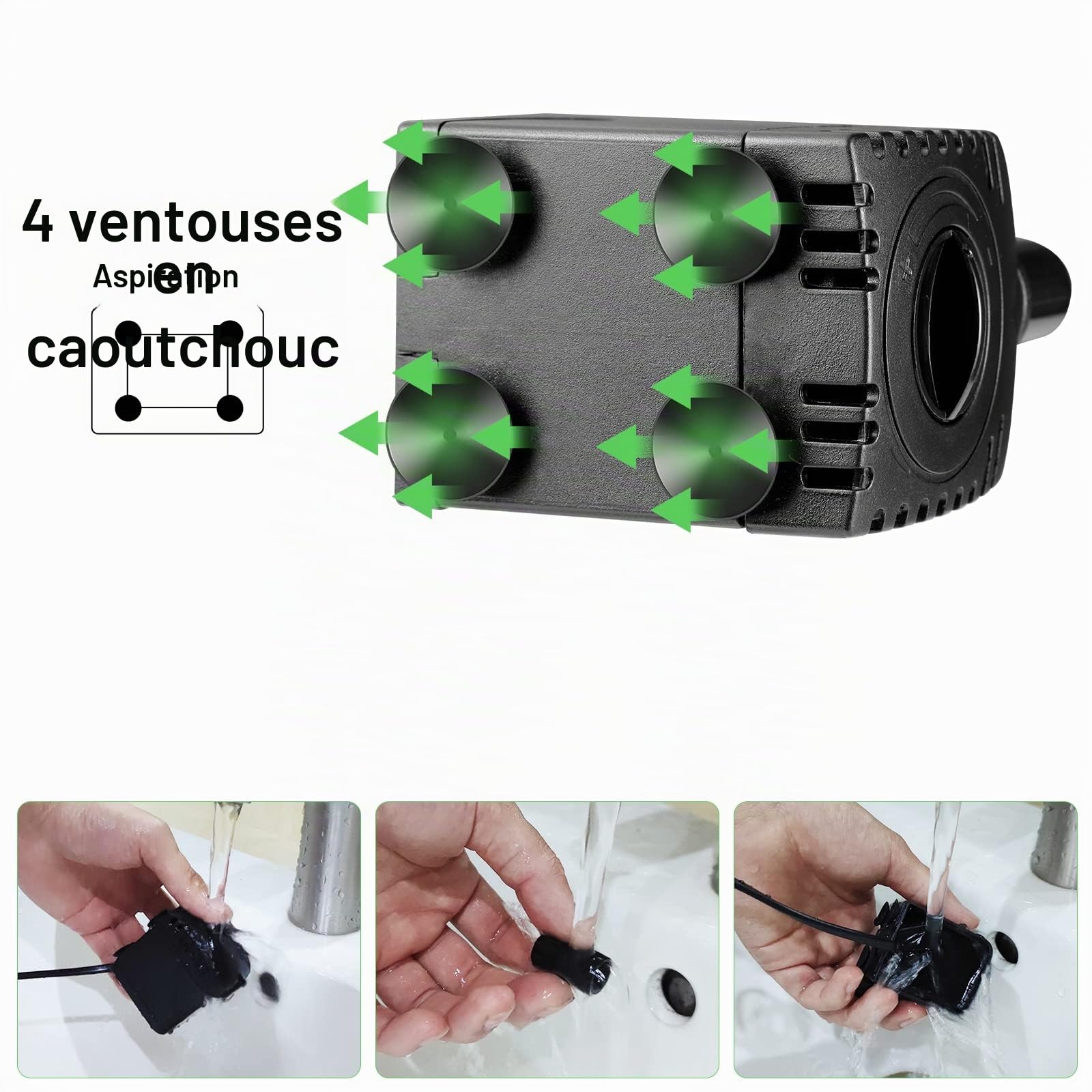 Pompe à eau submersible 8 W 600 l/h AC220-240 V avec 2 buses pour aquarium, étang, fontaines, jardin Noir Plastique Modern Pompe à eau