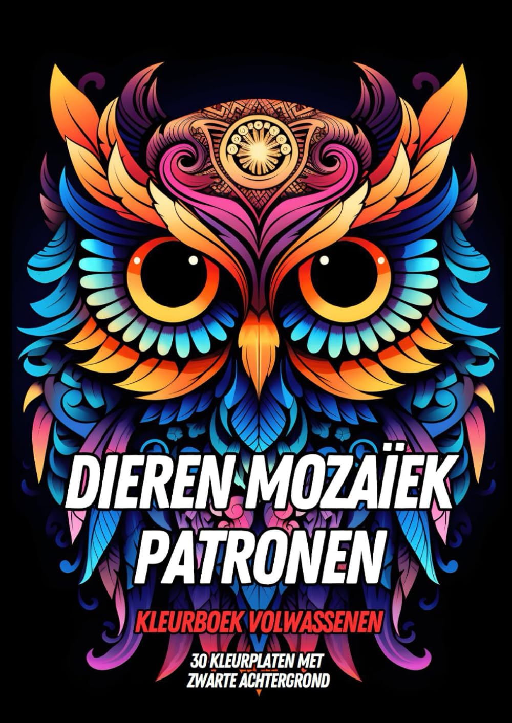 Kleurboek Volwassenen, Dieren Mozaïek Patronen: 30 Kleurplaten met Zwarte Achtergrond, voor Urenlange Ontspanning