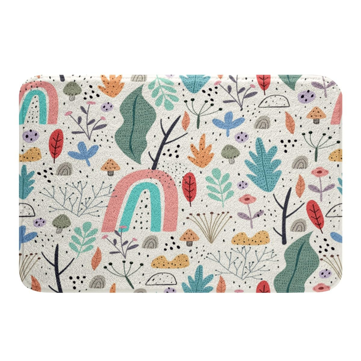 Loussiesd Cartoon Rainbow Bath Mats for Bathroom Colorful Flowers Leaves Bath Rugs for Shower Tub Cute Colorful Rainbow Bathroom Rugs Mushrooms Rainbows Bathroom Accossories 20x32 Inch