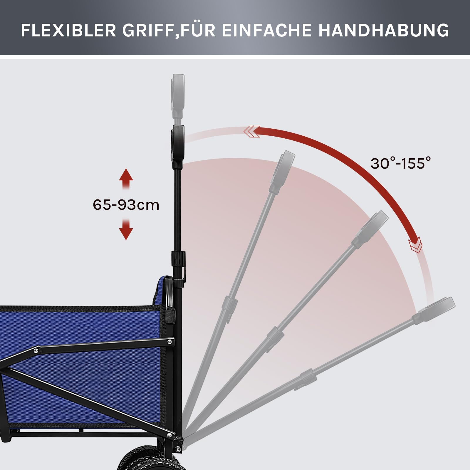 WOLTU Bollerwagen faltbar, Handwagen Transportwagen klappbar, Gartenwagen Strandwagen mit Bremsen Doppelrädern, Trolley für Garten Strand Camping, 80 kg belastbar, Blau